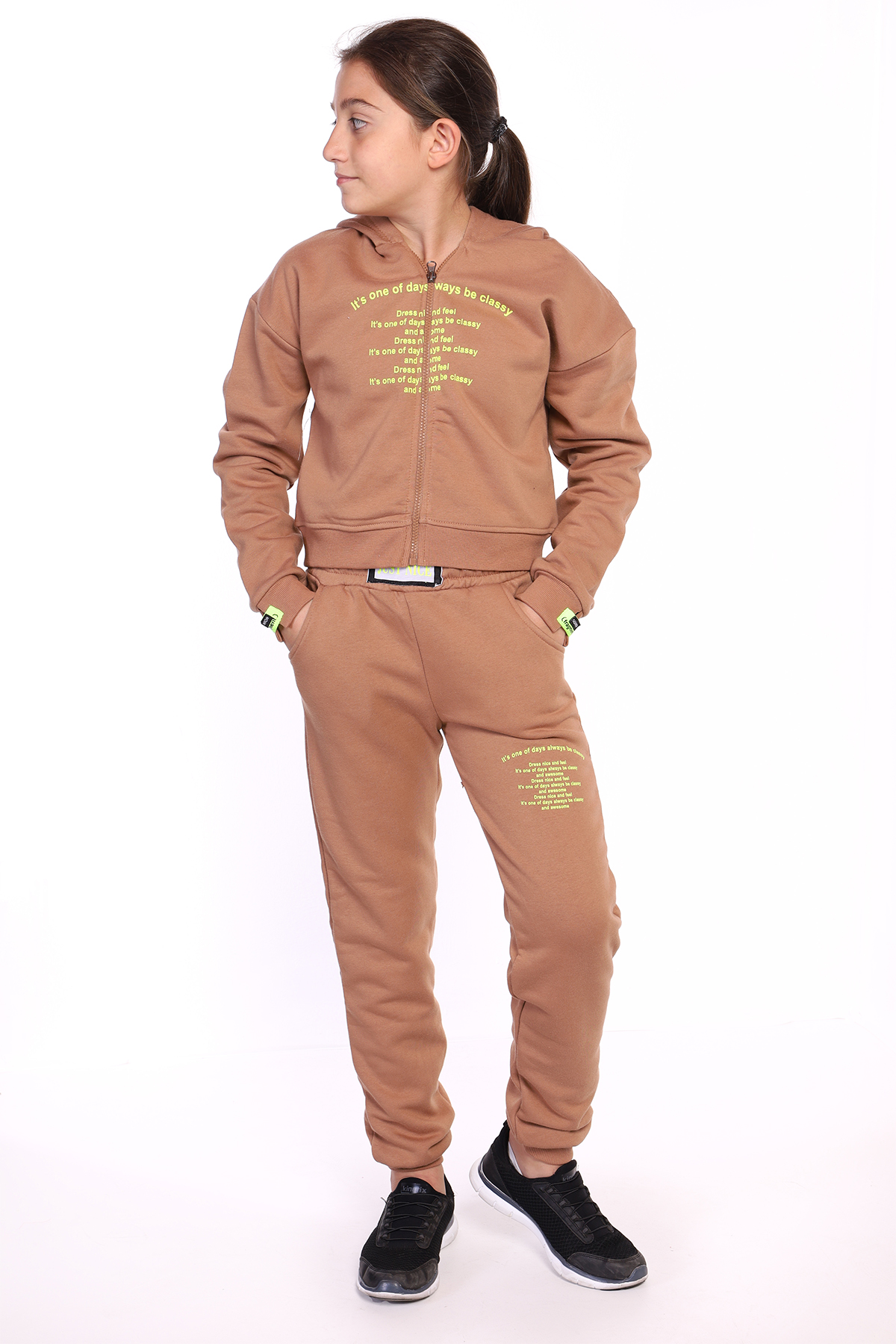 Toontoy Kız Çocuk Baskılı İçi Pamuklu Eşofman Takımı