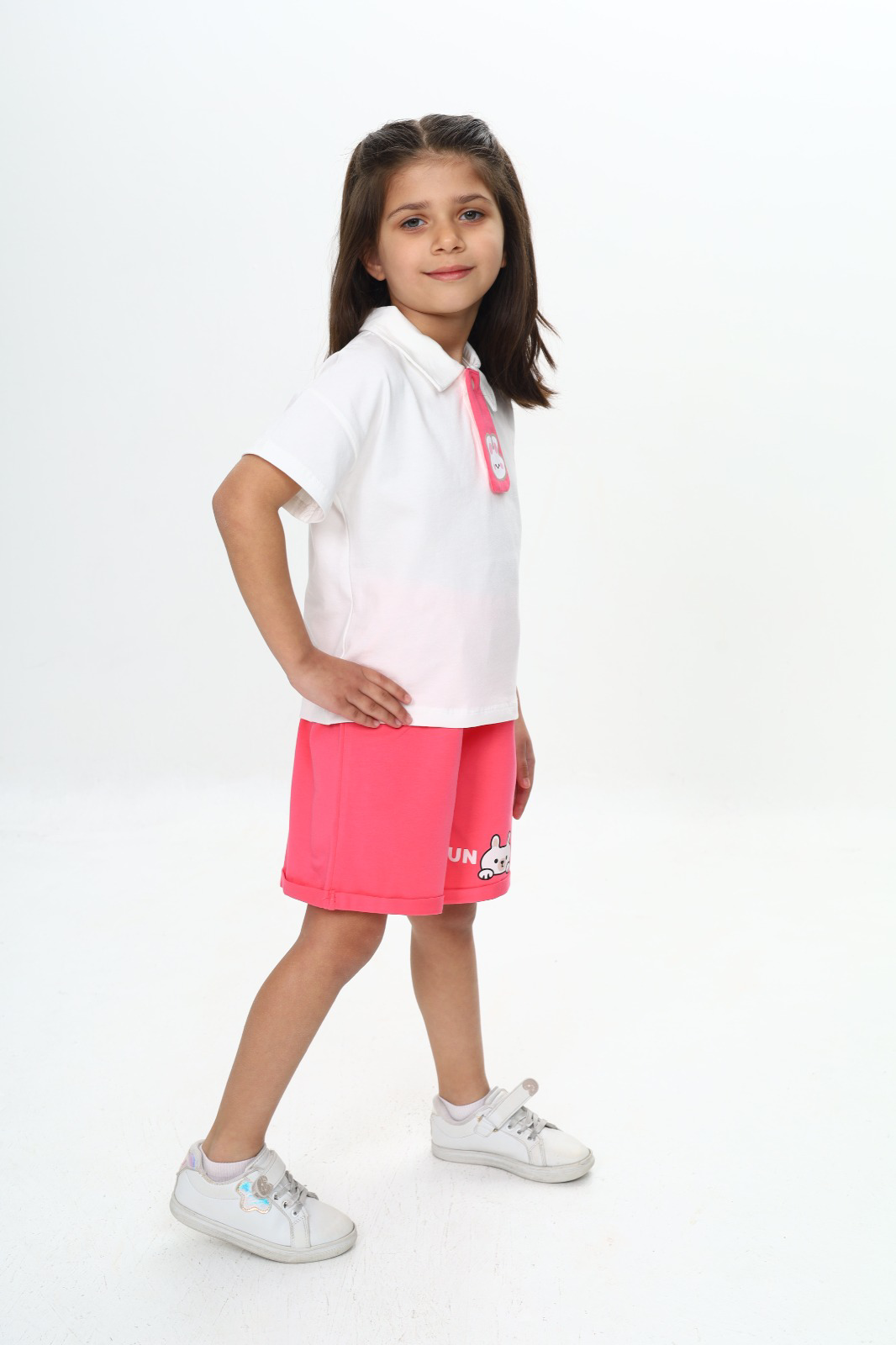 Toontoy Kız Çocuk Polo Yaka Göğsü Baskılı Şortlu Takım