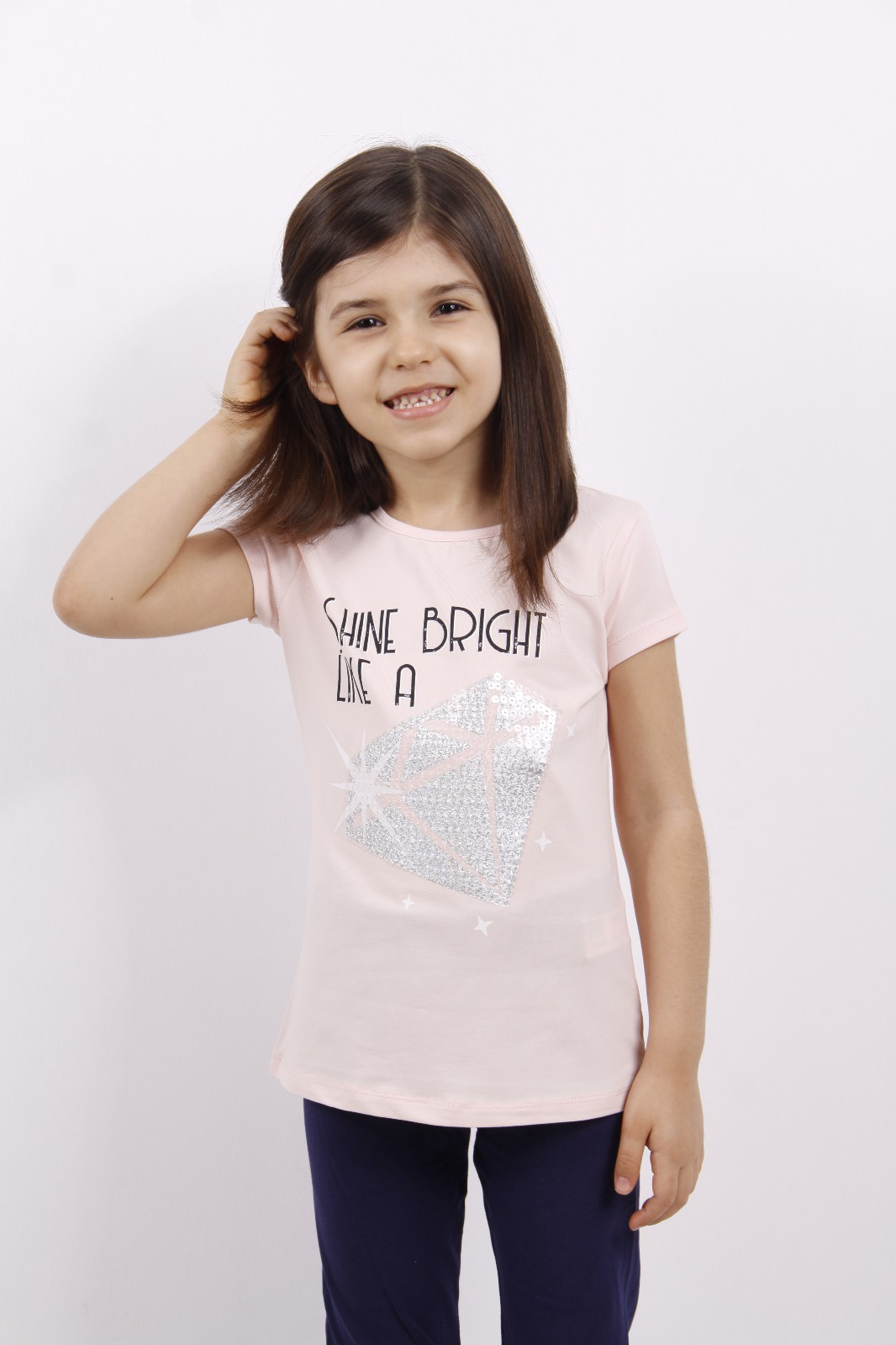 Toontoy Kız Çocuk Elmas Taş Nakışlı Tişört
