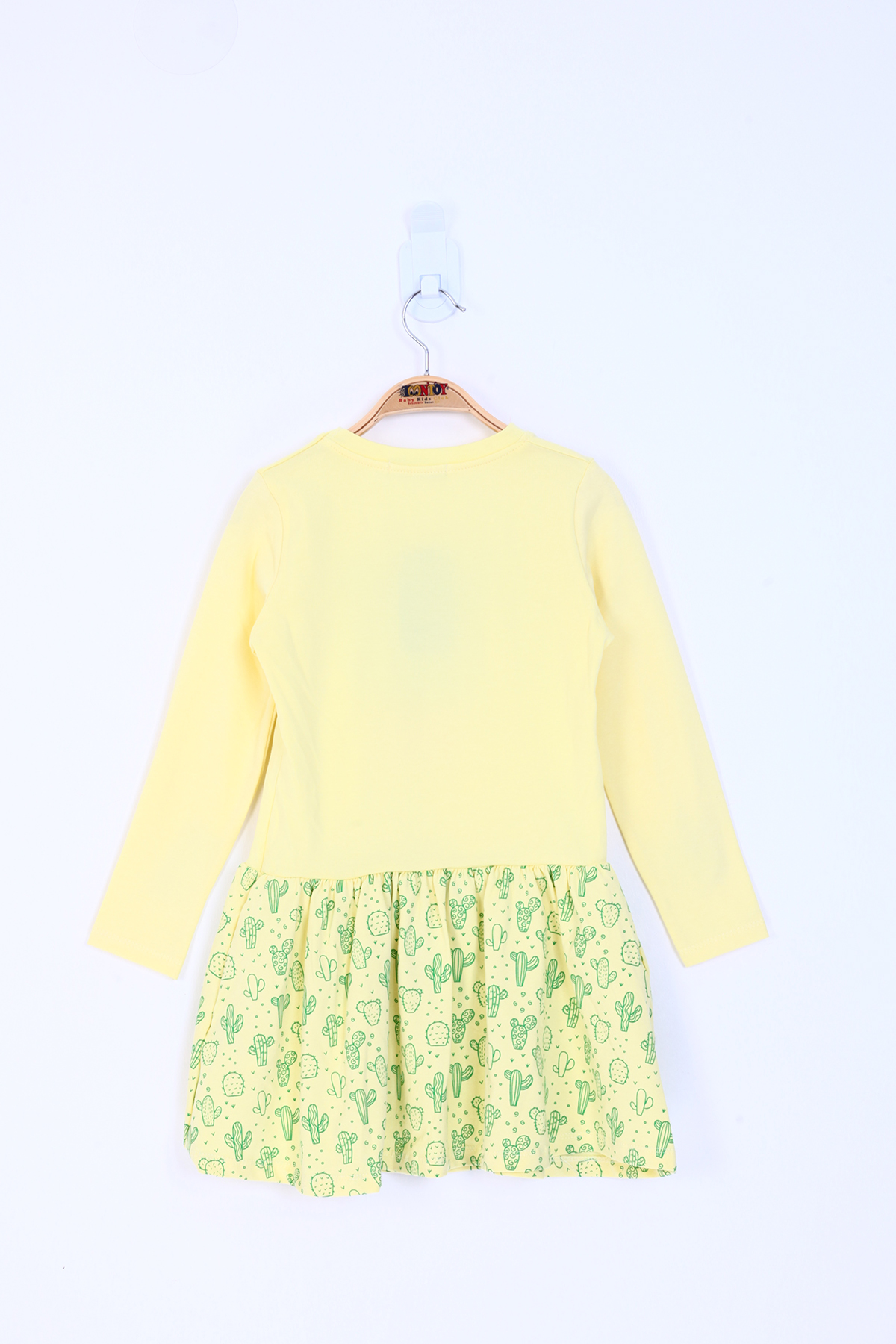 Toontoy Kız Çocuk Bisiklet Yaka Etek Volanlı Kaktüs Baskılı Elbis