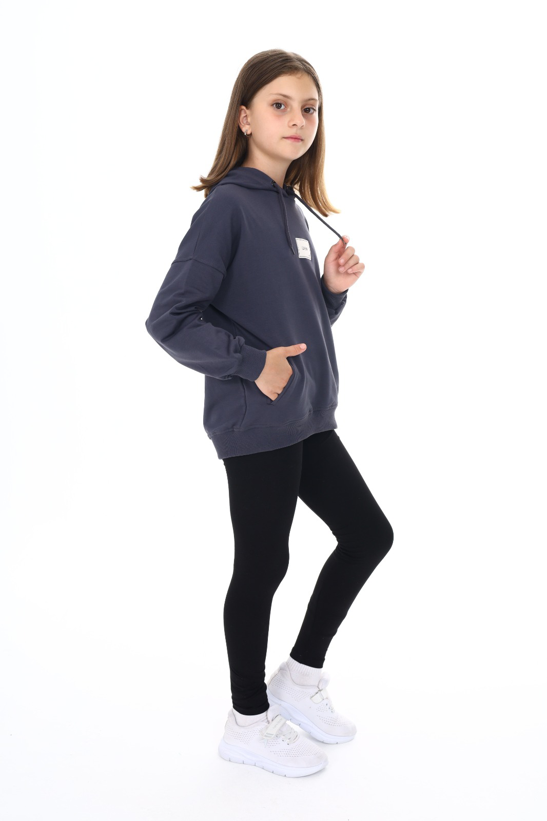 Toontoy Kız Çocuk Kapüşonlu Armalı Taytlı Takım