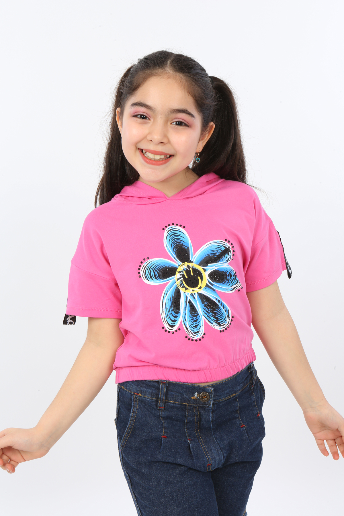 Toontoy Kız Çocuk Önü Çiçek Baskılı Tişört