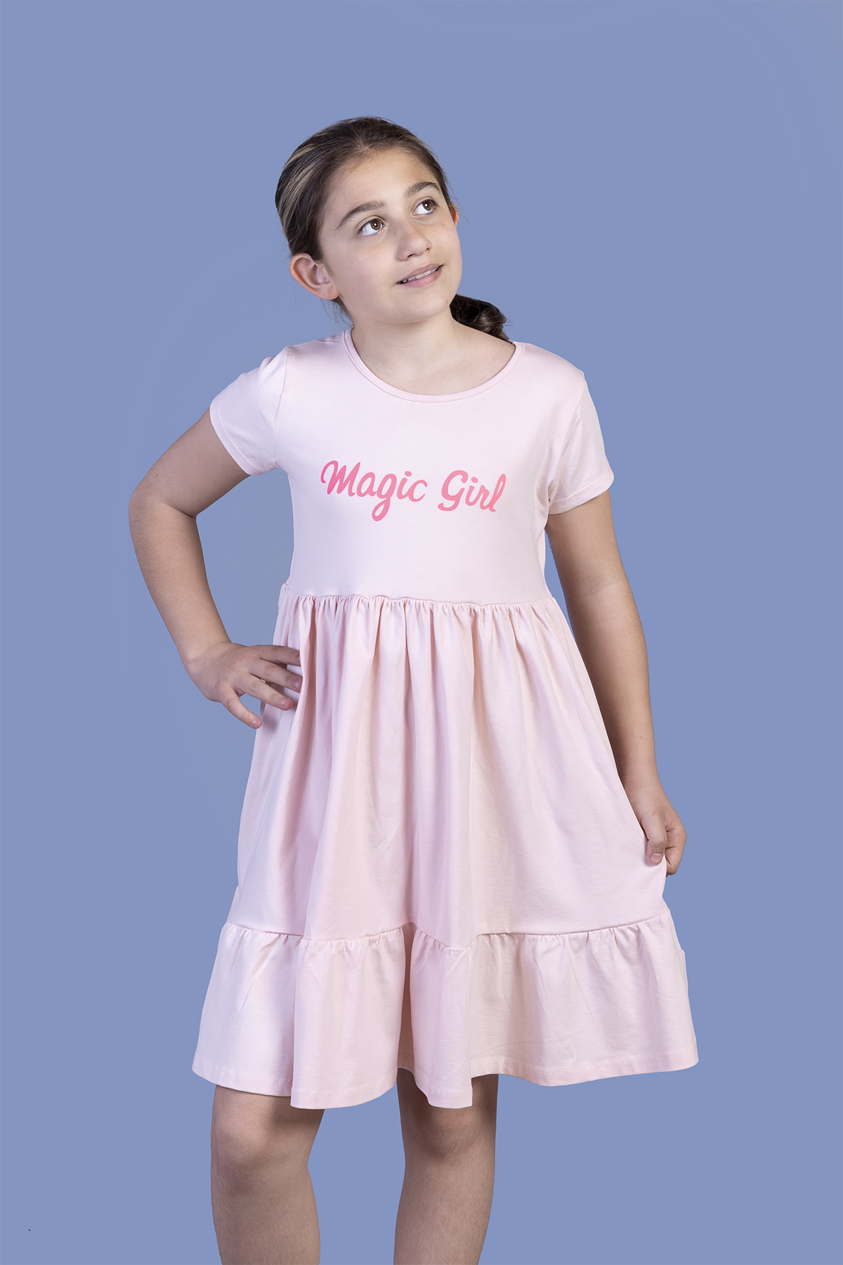 Toontoy Kız Çocuk Büzgü Detaylı Baskılı Elbise