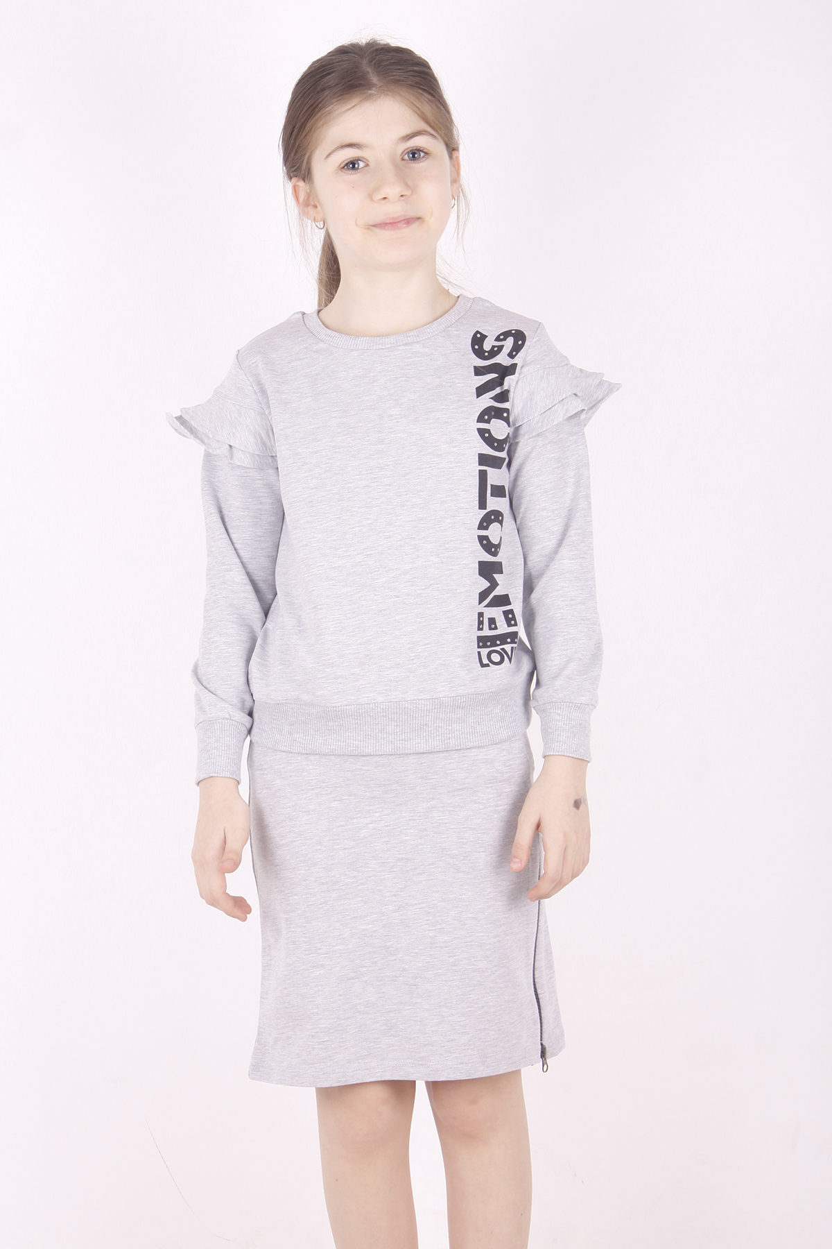 Toontoy  Kız Çocuk Baskılı Etek Fermuar Detaylı Takım