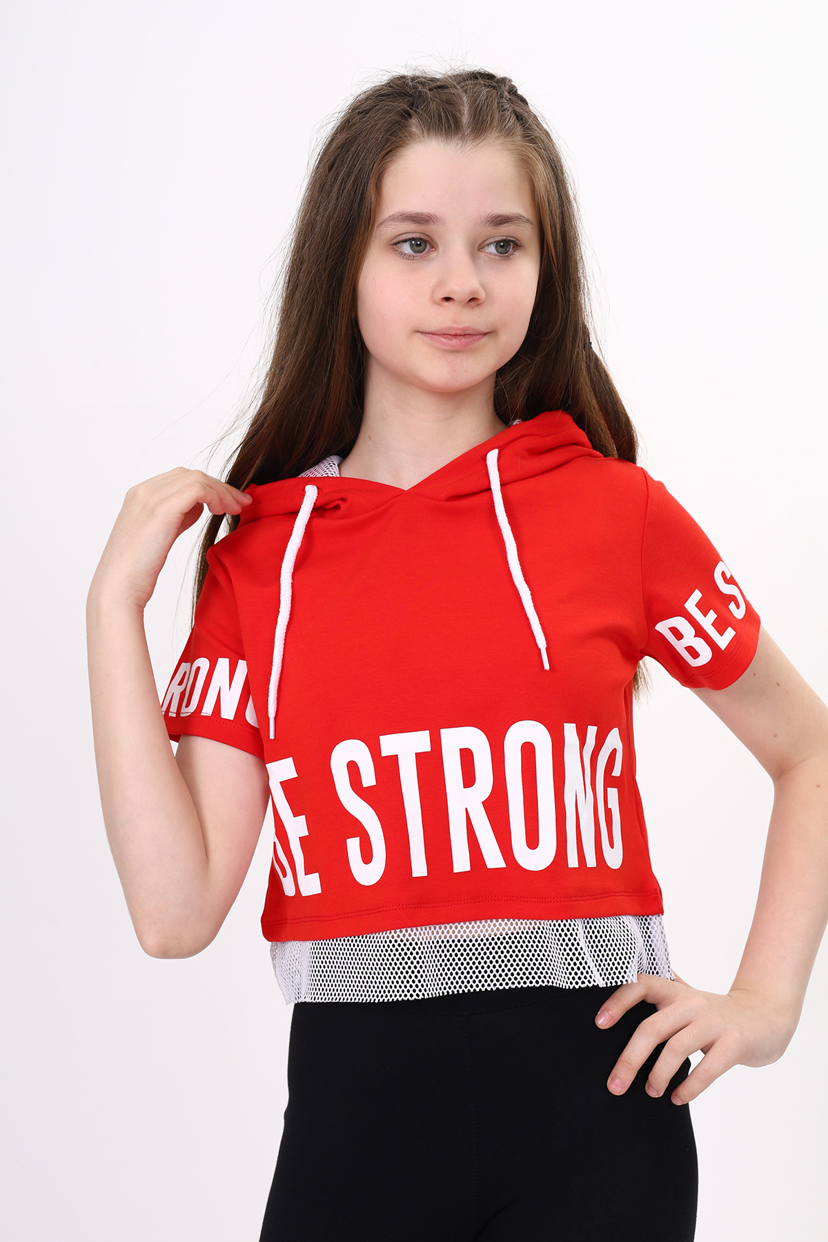 Toontoy Kız Çocuk Be Strong Baskılı Kapüşonlu Tişört