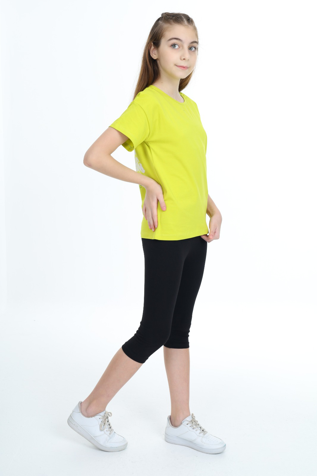 Toontoy Kız Çocuk Göğsü Çiçek Yazı Baskılı Taytlı Takım