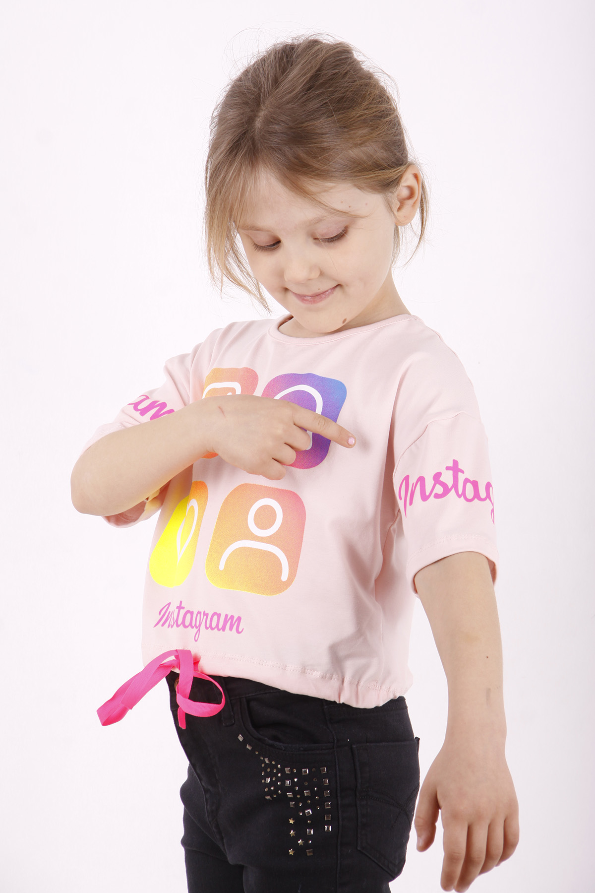 Toontoy Kız Çocuk Instagram Baskılı Crop Tişört