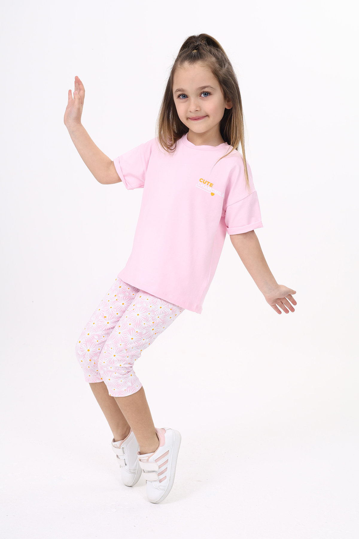 Toontoy Kız Çocuk Göğsü Cute Chamomle Baskılı Kaprili Takım