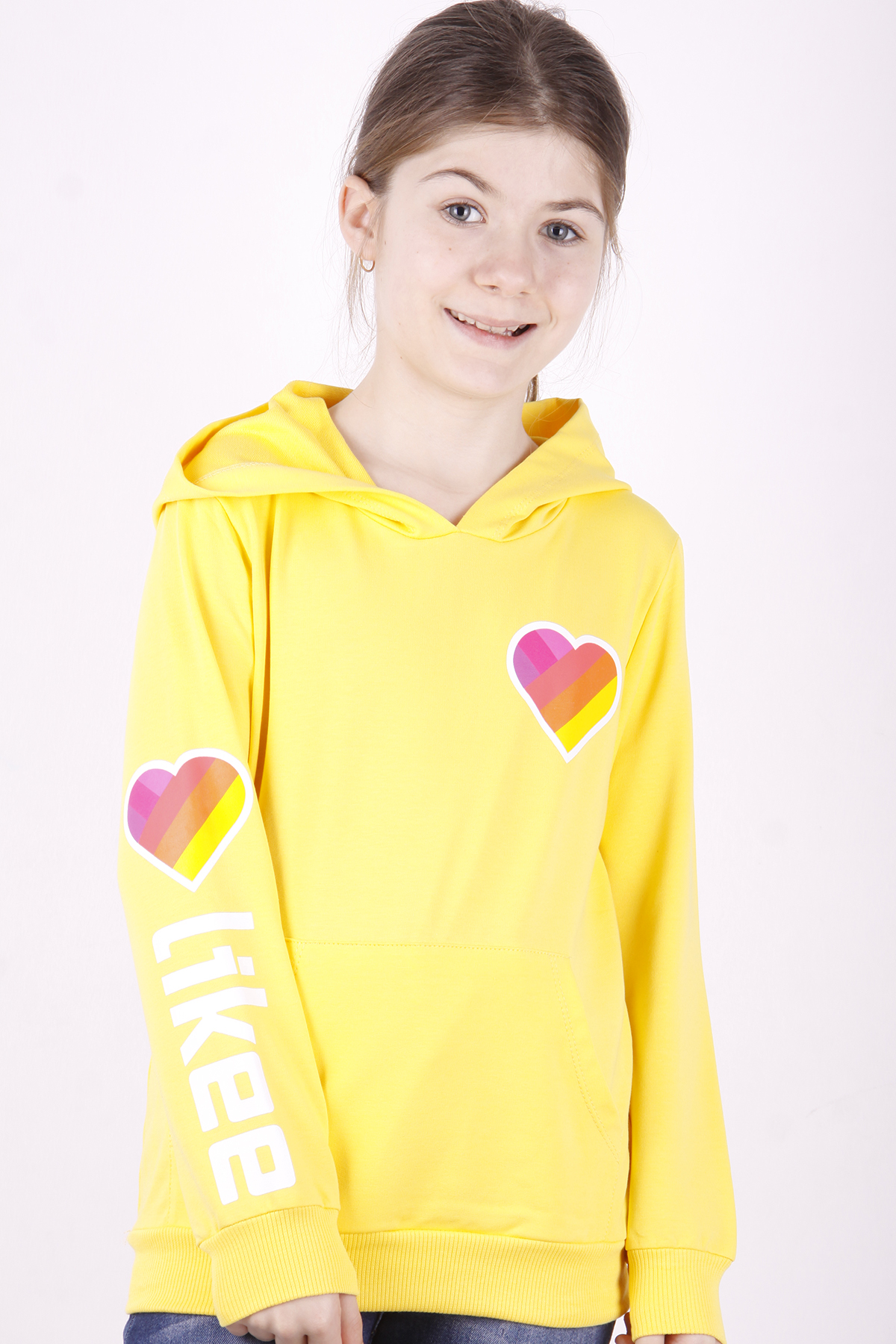 Toontoy Kız Çocuk Like Kalp Baskılı Kanguru Cepli Sweatshirt