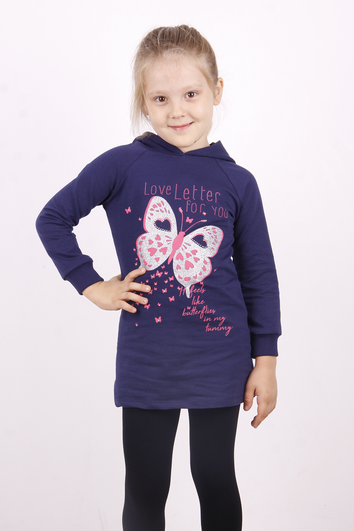 Toontoy Kız Çocuk Love You Kelebek Baskılı Elbise