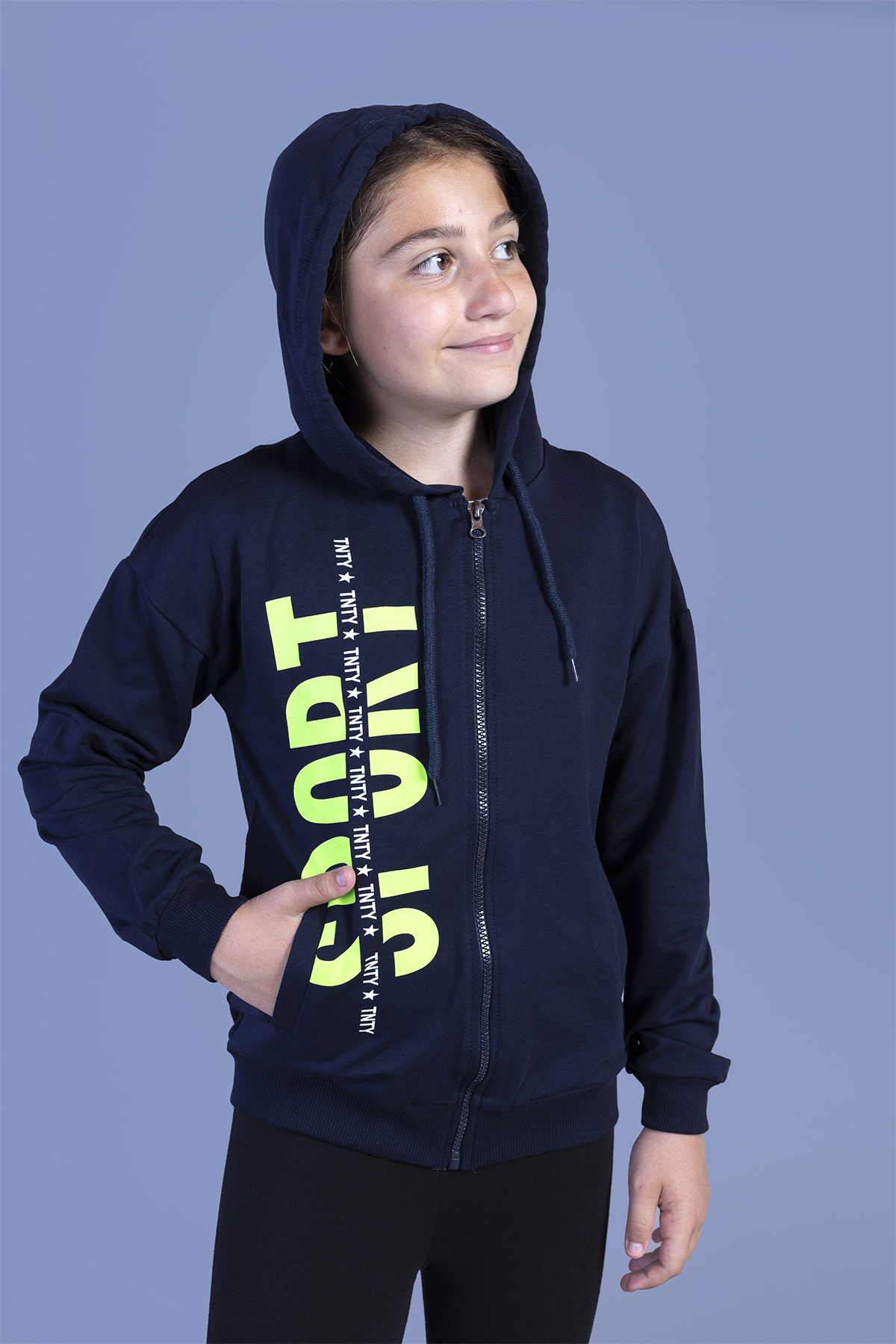 Toontoy Kız Çocuk Kapüşonlu İki Yanı Cep Detaylı Baskılı Hırka