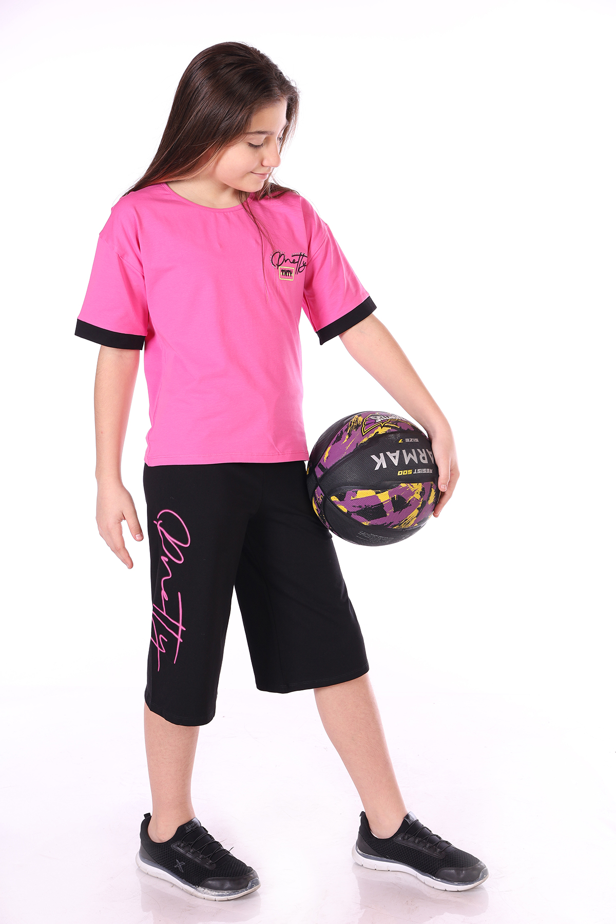 Toontoy Kız Çocuk Pretty Baskılı + Nakışlı Kaprili Takım