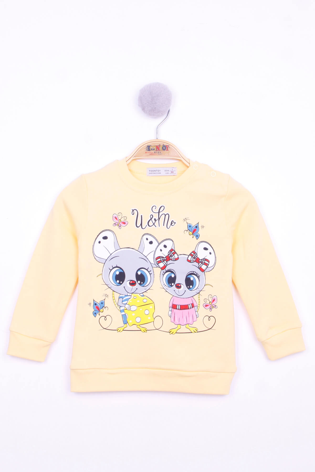 Toontoy Kız Çocuk Omuzdan Çıtçıtlı Fare Baskılı Sweatshirt