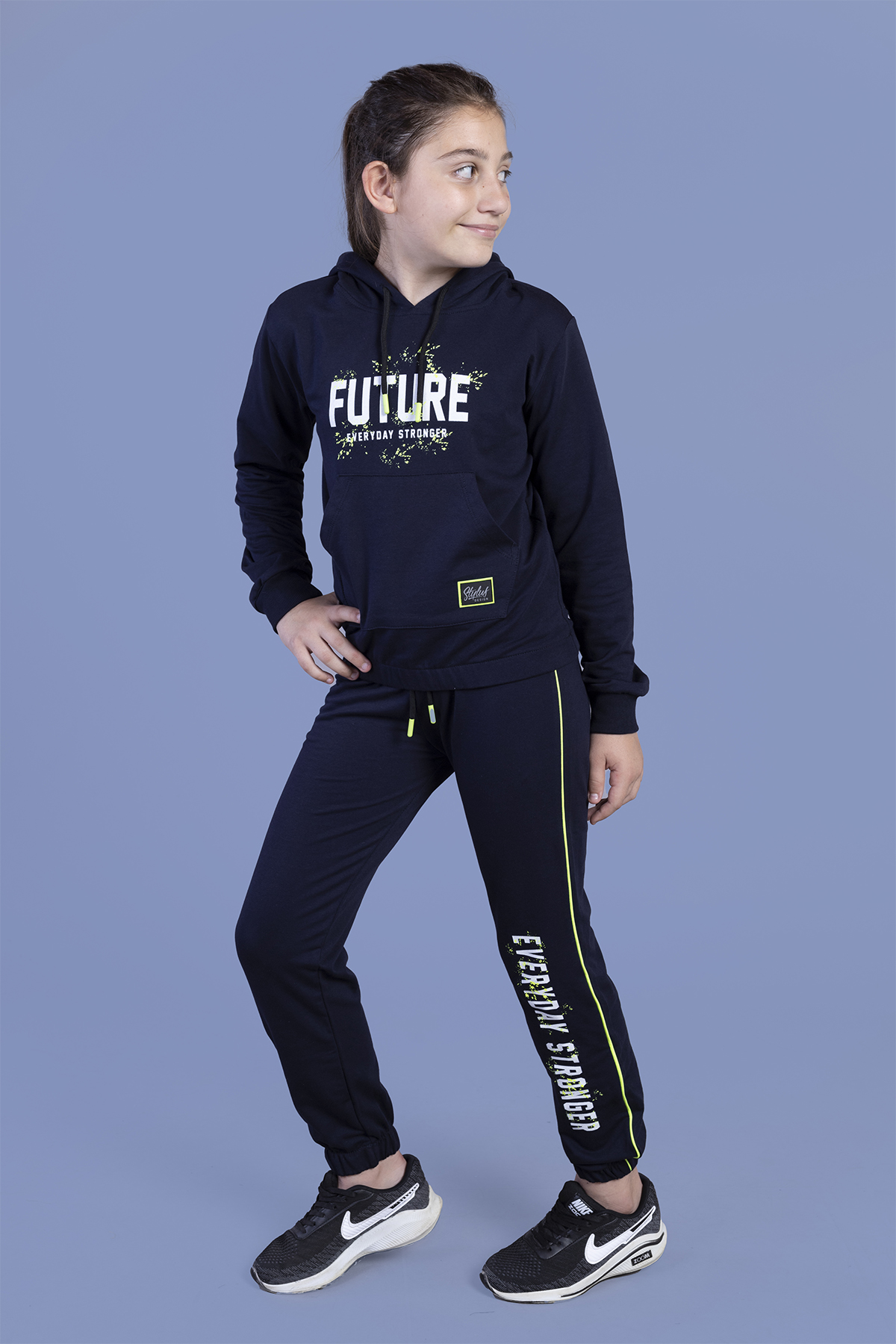 Toontoy Kız Çocuk Baskılı Kanguru Cepli Eşofman Takımı