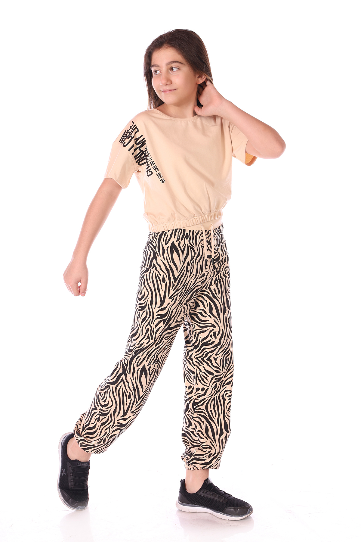 Toontoy Kız Çocuk Only I Can Yazılı Zebra Baskılı Eşofman Takım