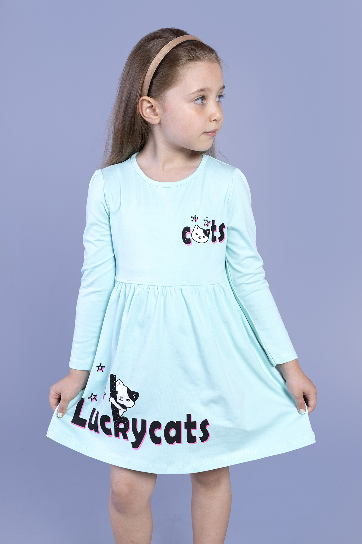Toontoy Kız Çocuk Luckycats Baskılı Elbise