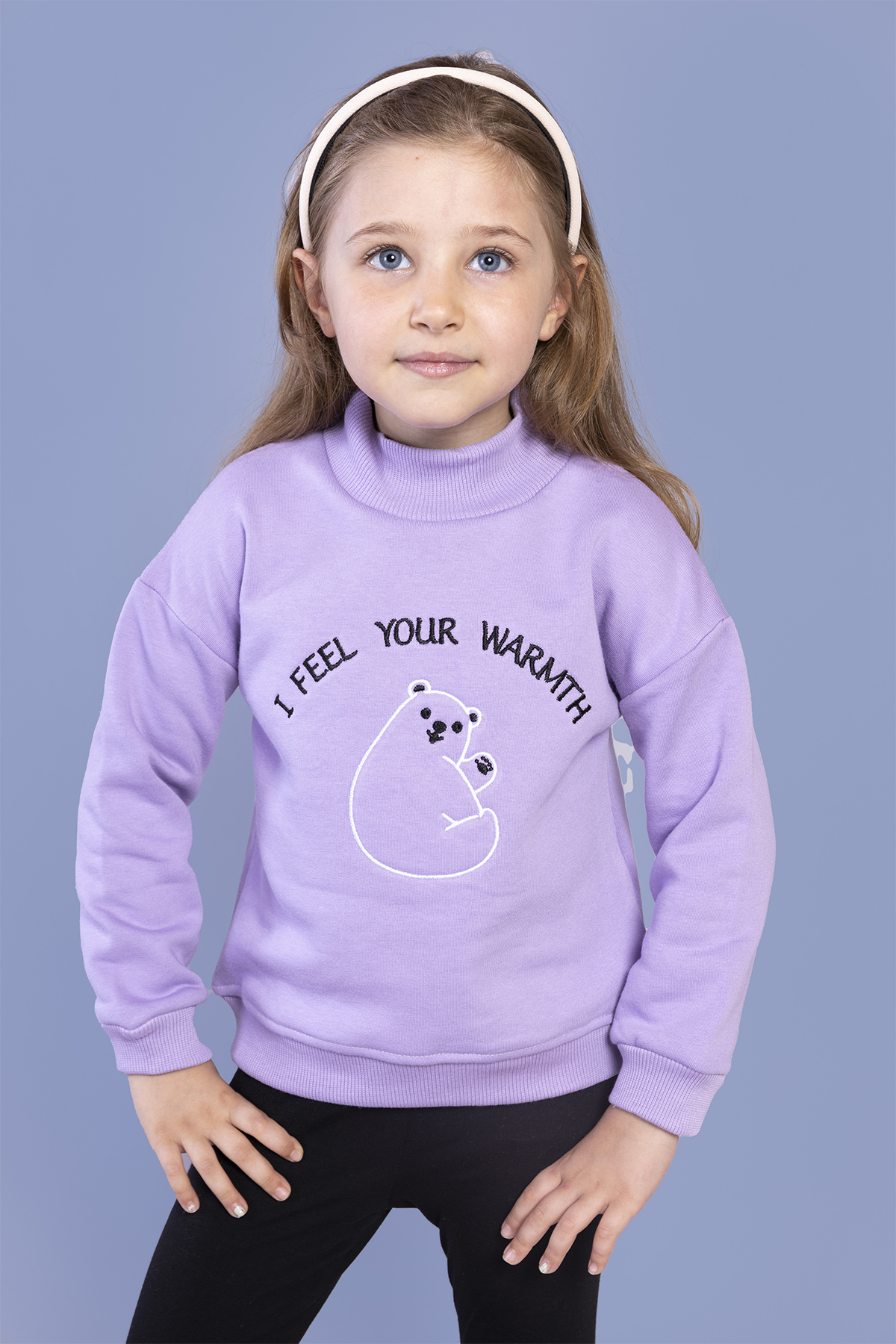 Toontoy Kız Çocuk Nakışlı Balıkçı Yaka Pamuklu Sweatshirt
