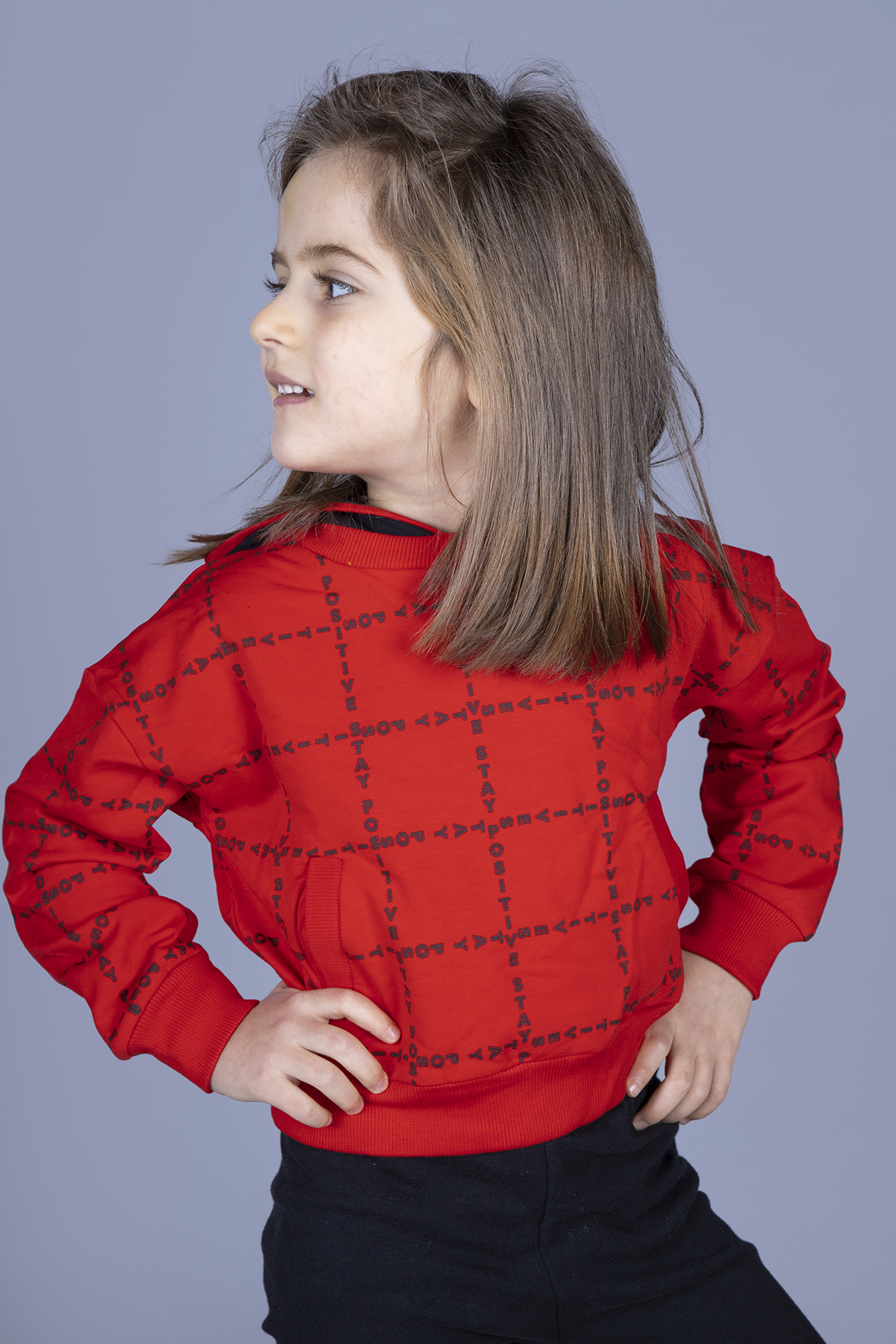Toontoy Kız Çocuk Positive Baskılı Crop Sweatshirt