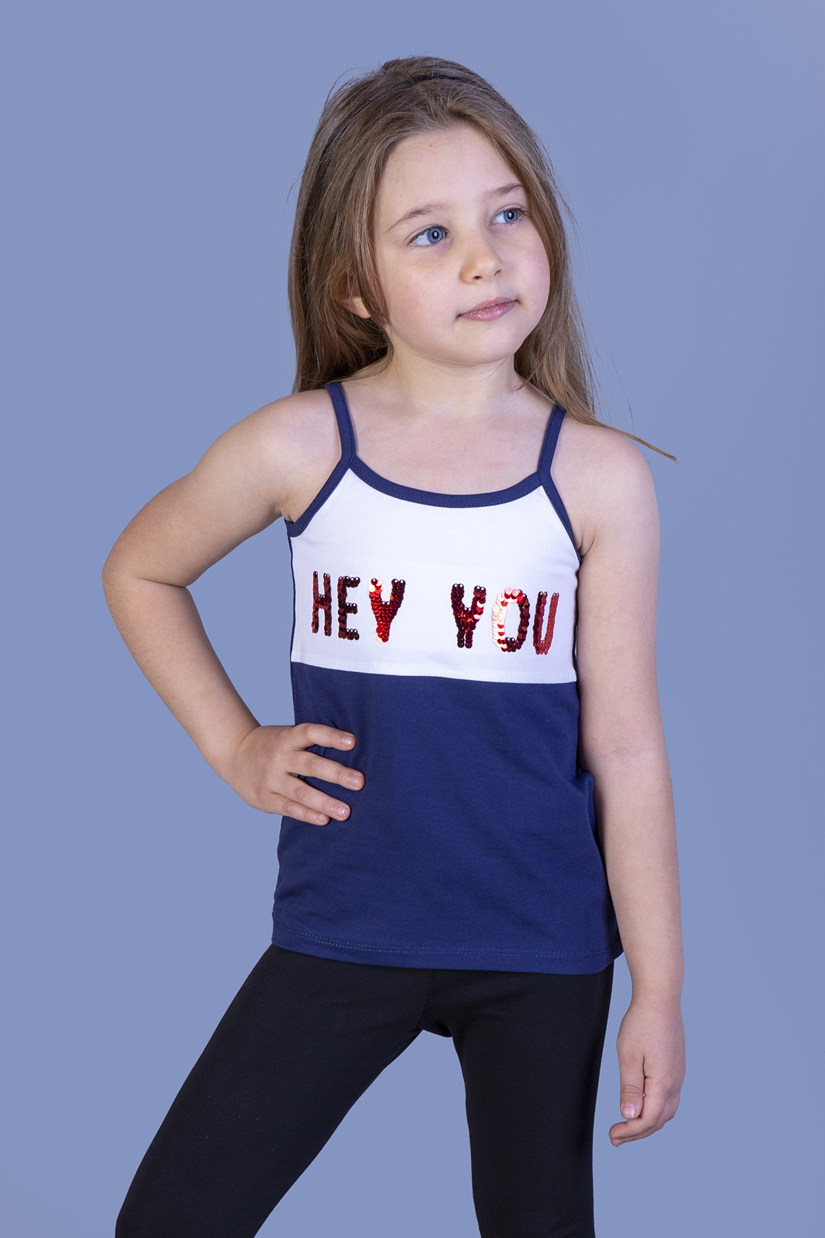 Toontoy Kız Çocuk Çevirmeli Pullu  Hey You Baskılı Atlet