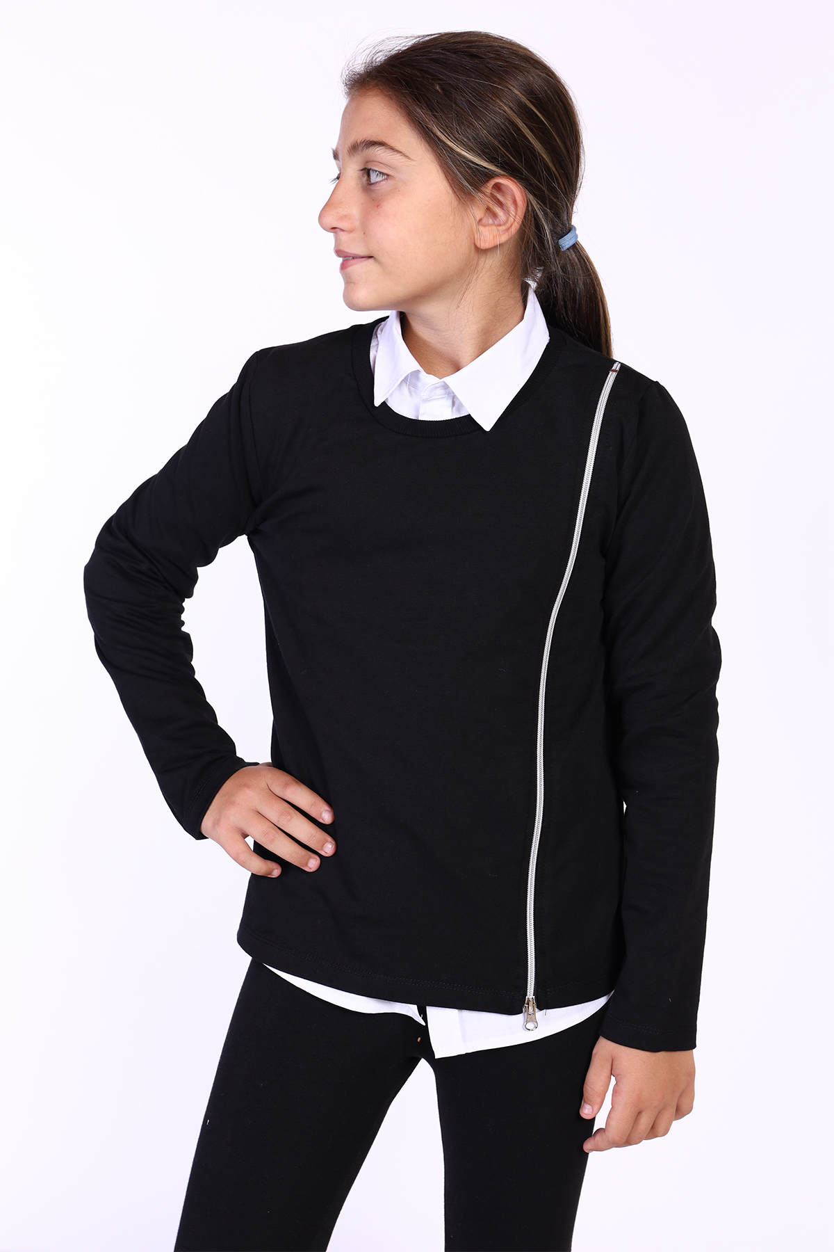 Toontoy Kız Çocuk Fermuar Detaylı Baskılı Sweatshirt