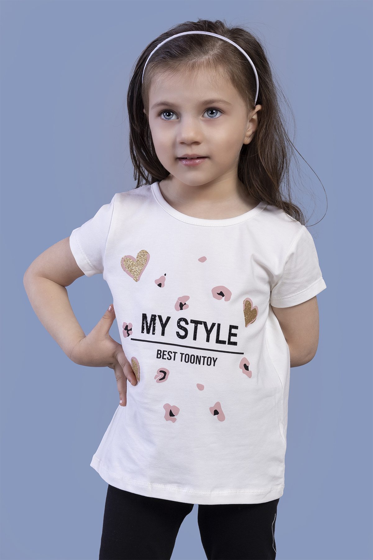 Toontoy Kız Çocuk Kalp Baskılı Tişört