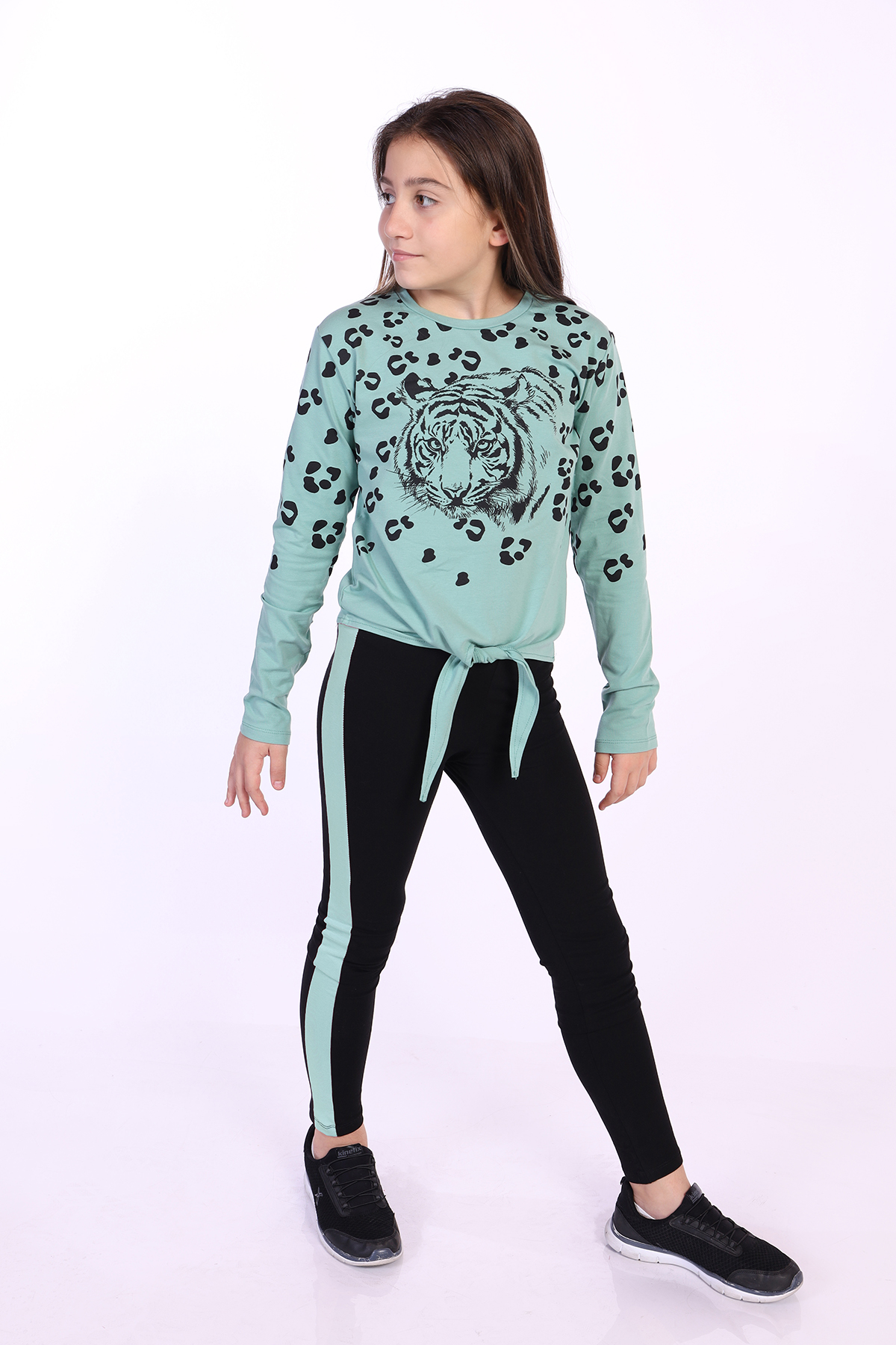 Toontoy Kız Çocuk Leopar Baskılı Taytlı Takım