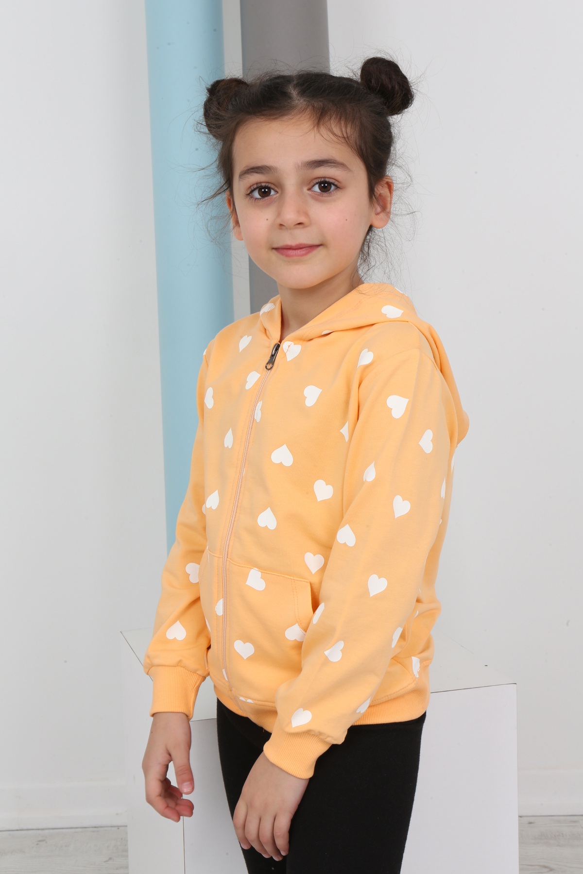 Toontoy  Kız Çocuk Komple Kalpli Baskılı Hırka