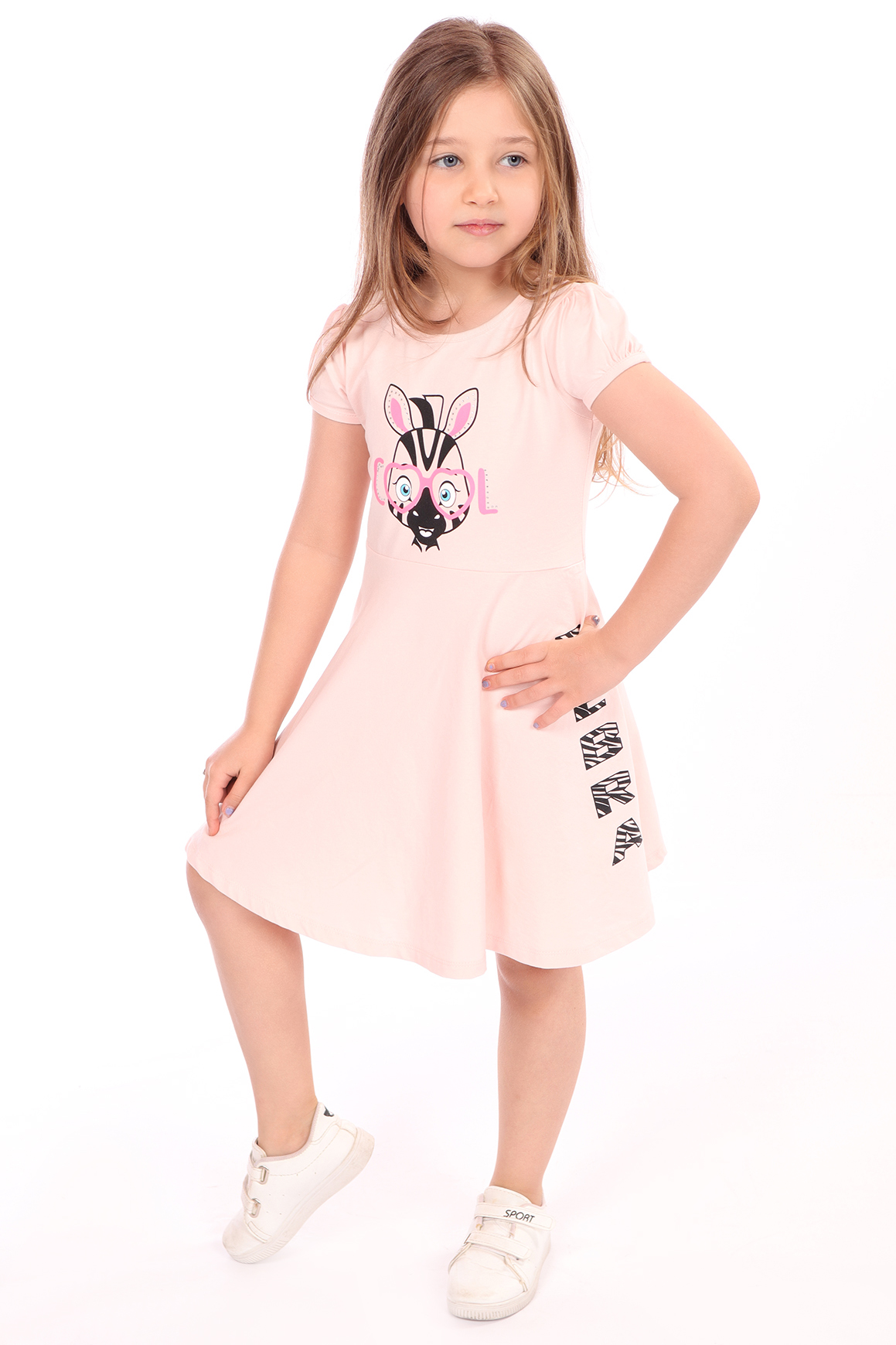 Toontoy Kız Çocuk Bisiklet Yaka Zebra Baskılı Elbise