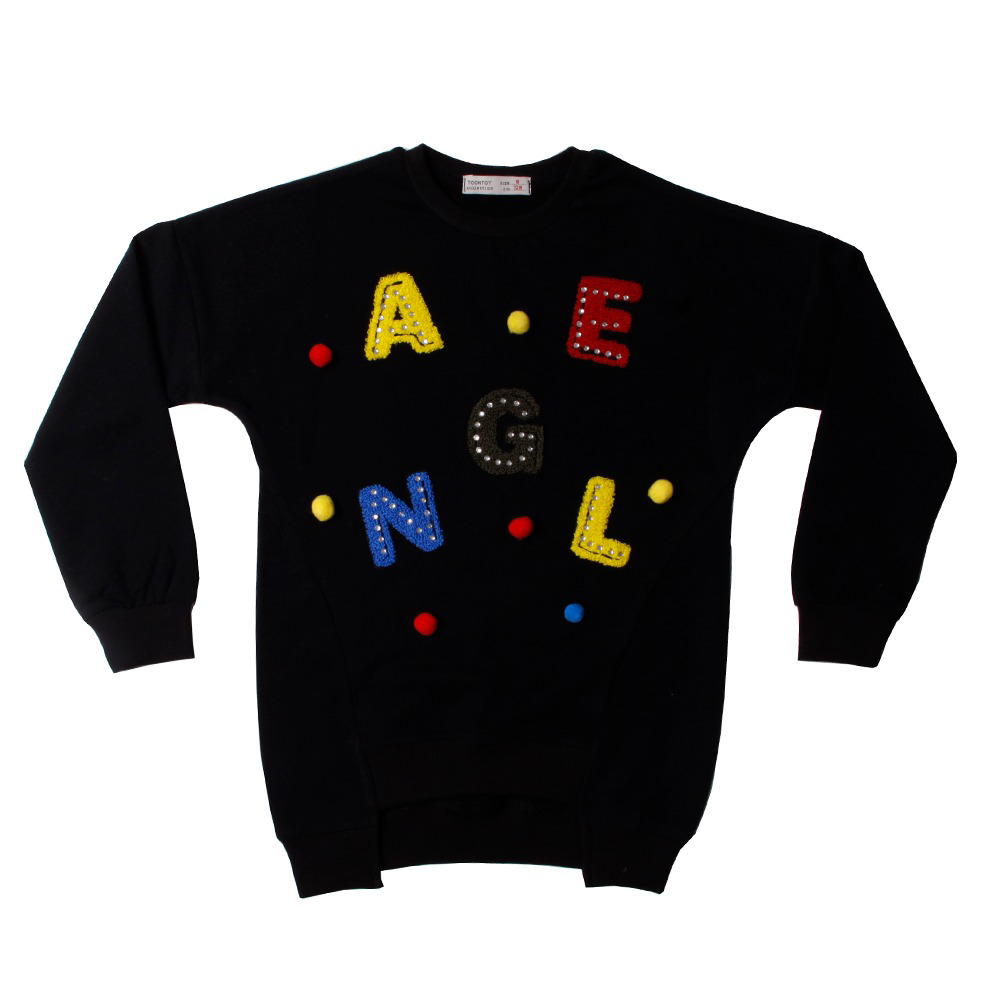 Toontoy Kız Çocuk Sweatshirt Renkli Angel Nakışlı