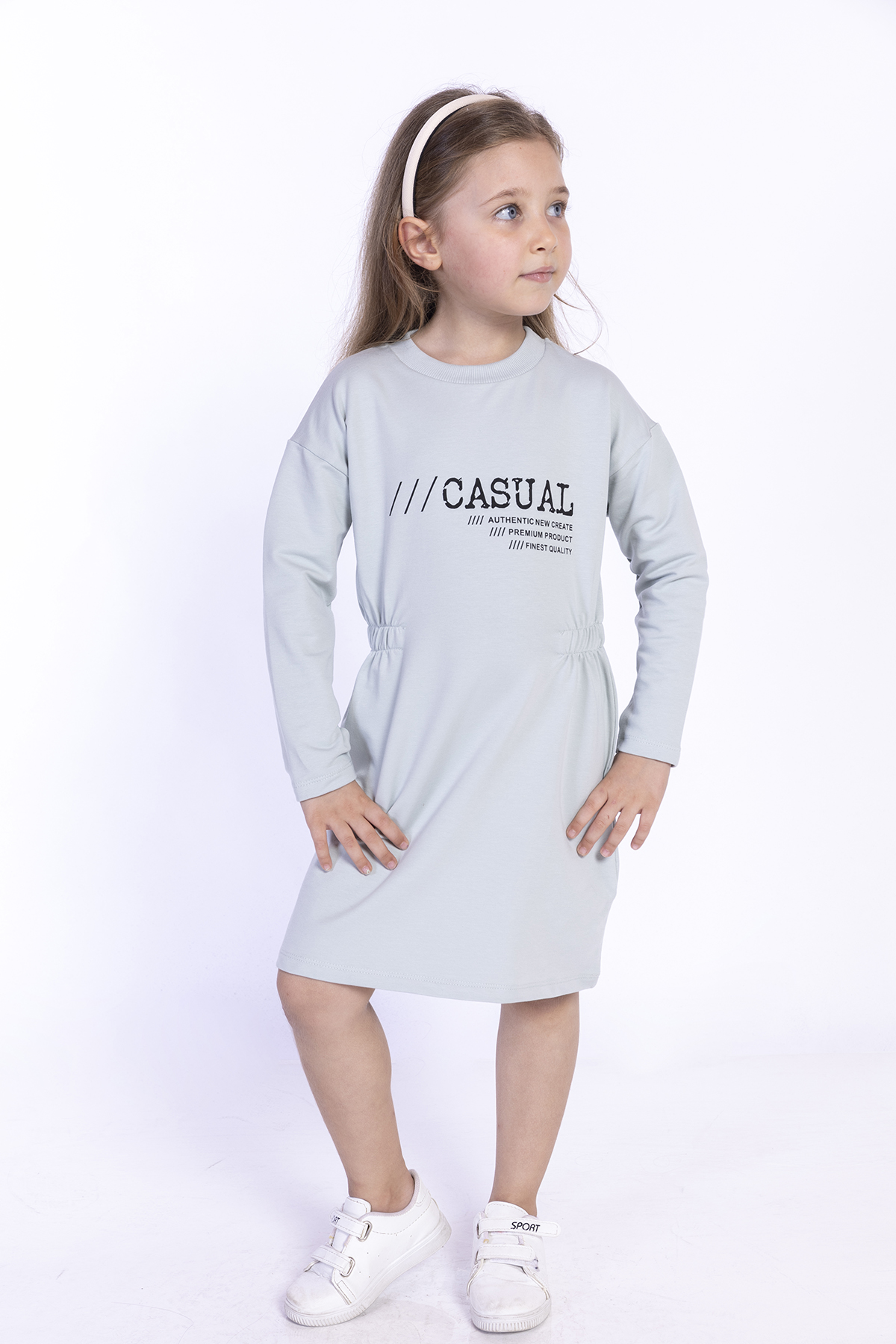 Toontoy Kız Çocuk Bel Lastikli Casual Yazı Baskılı Elbise