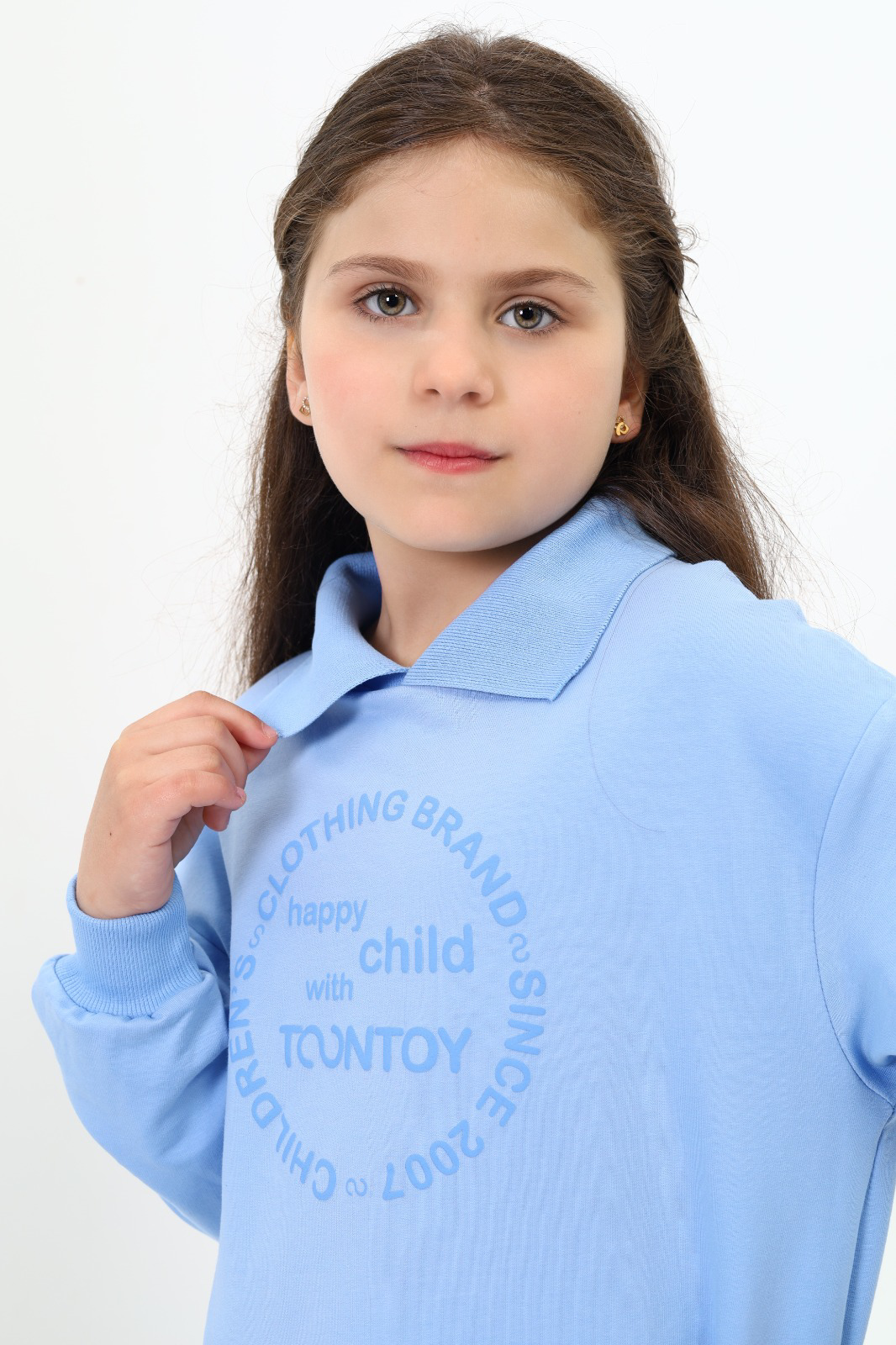 Toontoy Kız Çocuk Polo Yaka Yazı Baskılı Elbise
