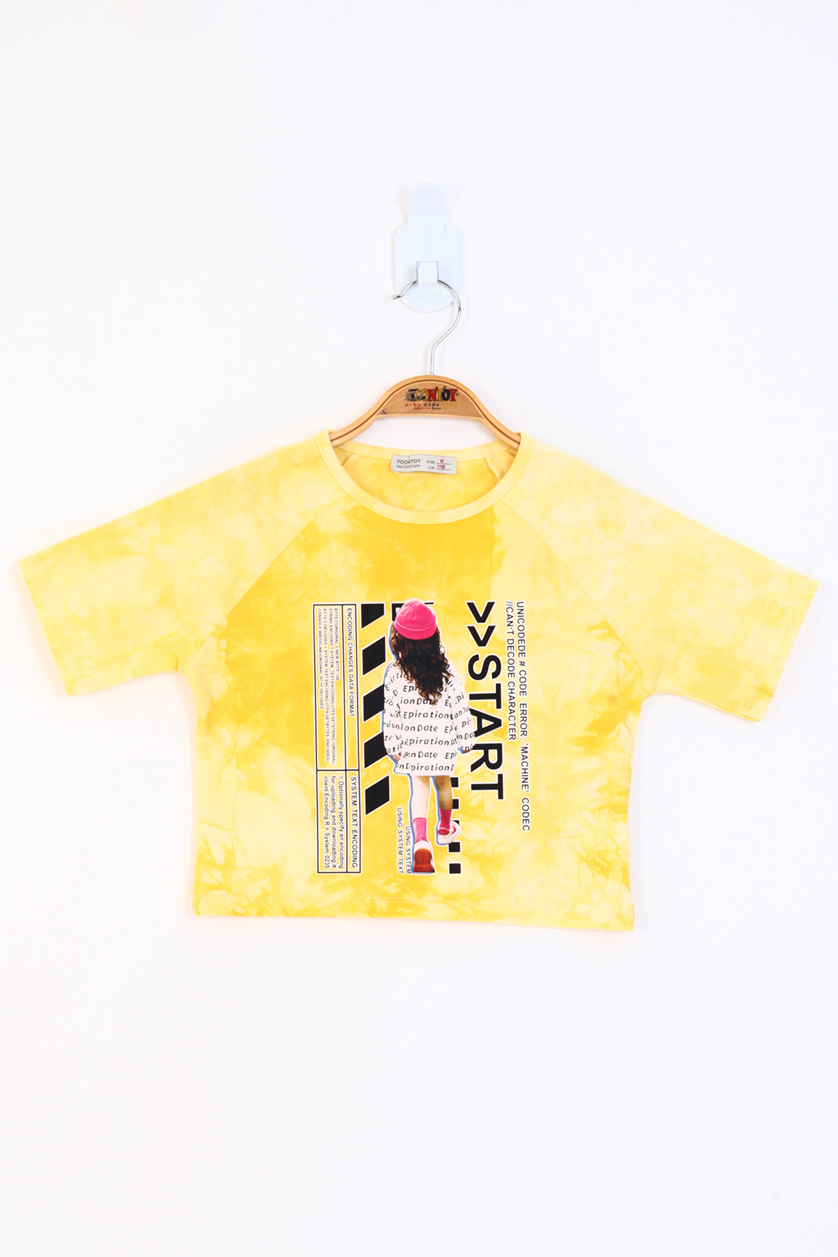 Toontoy Kız Çocuk Reglan Kol Batik Desenli Baskılı Tişört