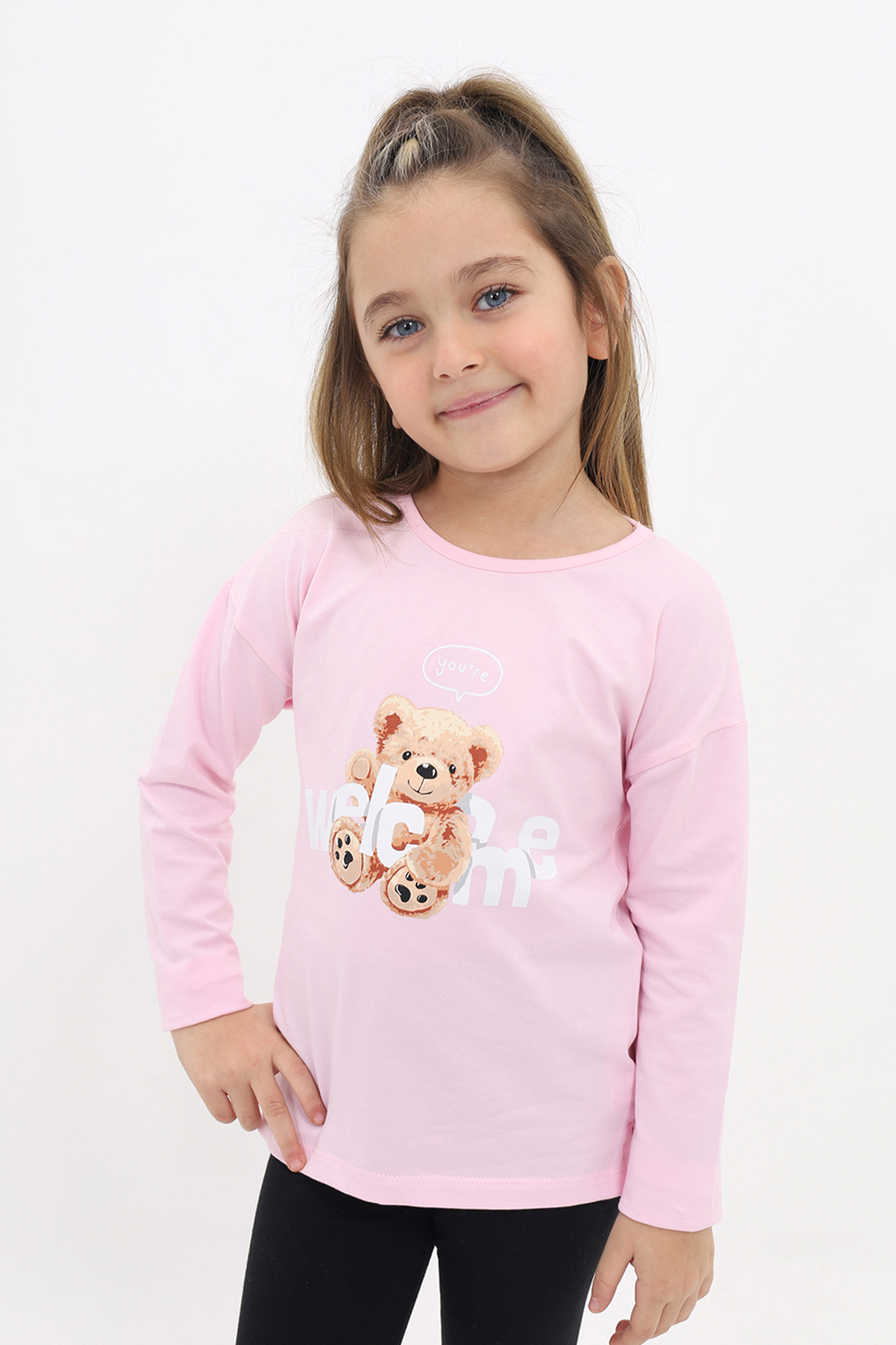 Toontoy Kız Çocuk Welcome Ayı  Baskılı Tişört