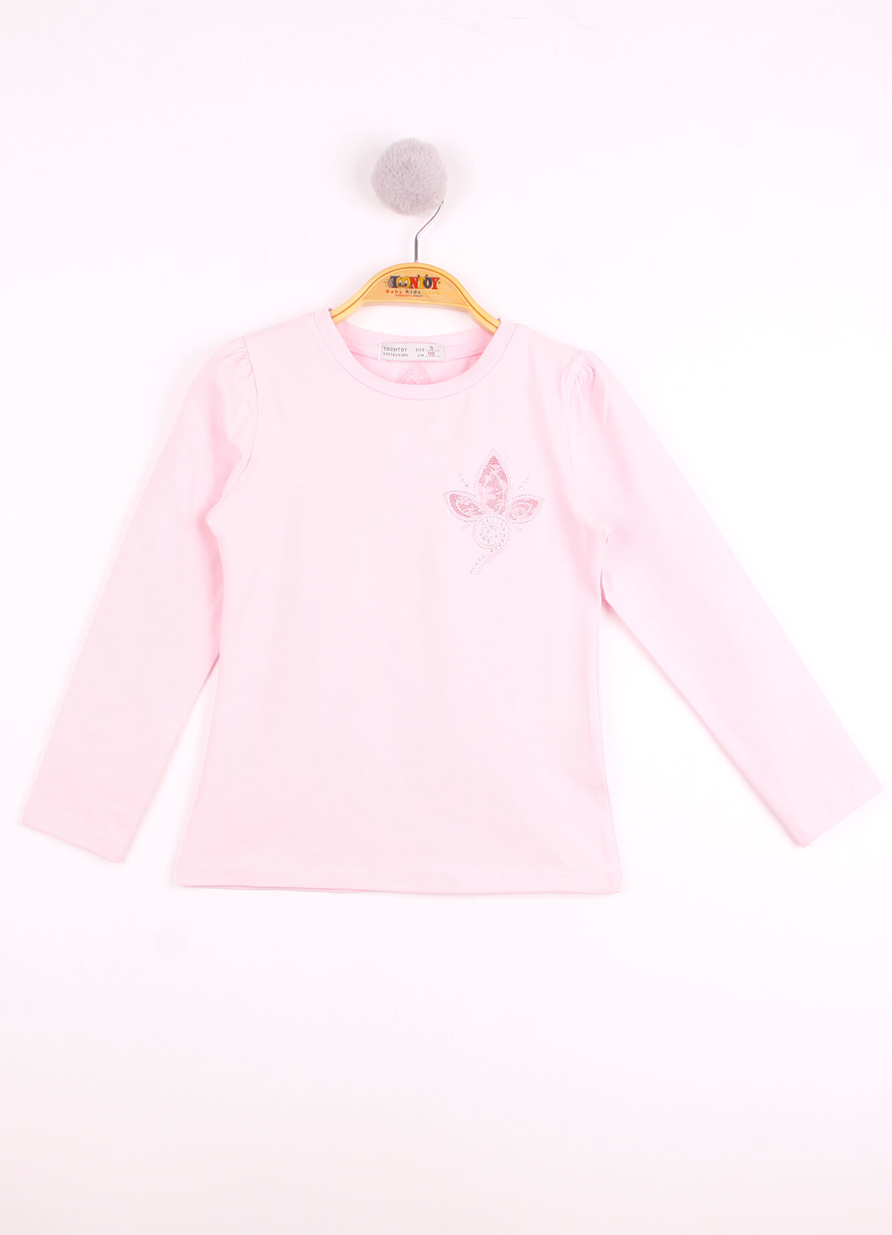 Toontoy Kız Çocuk Göğsü Çiçek Nakışlı T-Shirt