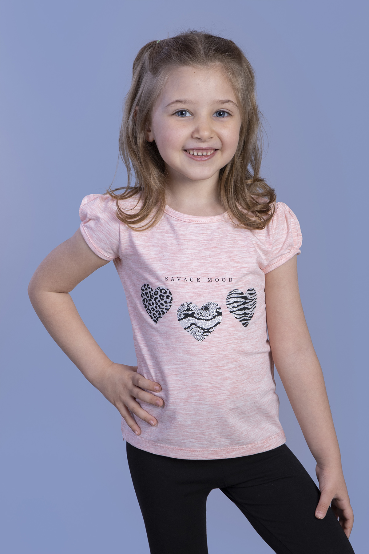 Toontoy Kız Çocuk Simli Kalp Desenli T-Shirt