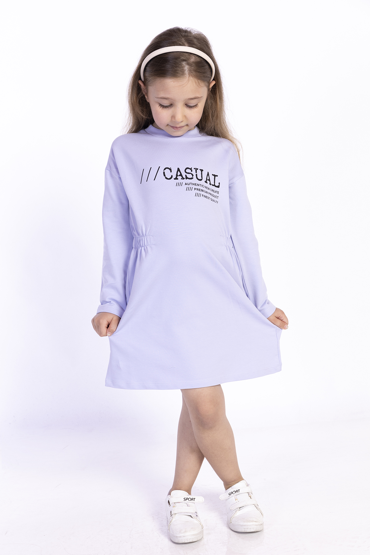 Toontoy Kız Çocuk Bel Lastikli Casual Yazı Baskılı Elbise