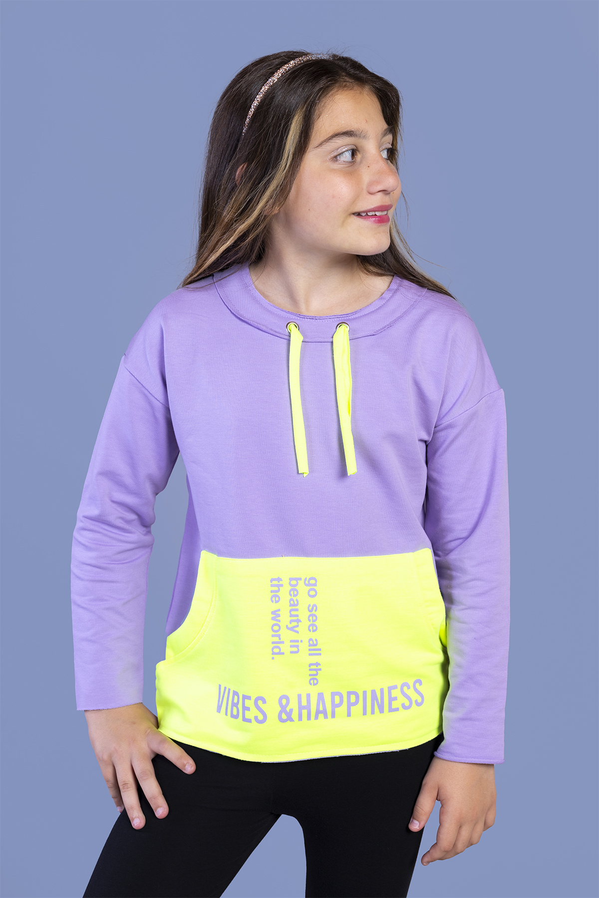 Toontoy Kız Çocuk Kanguru Cepli Baskılı Sweatshirt