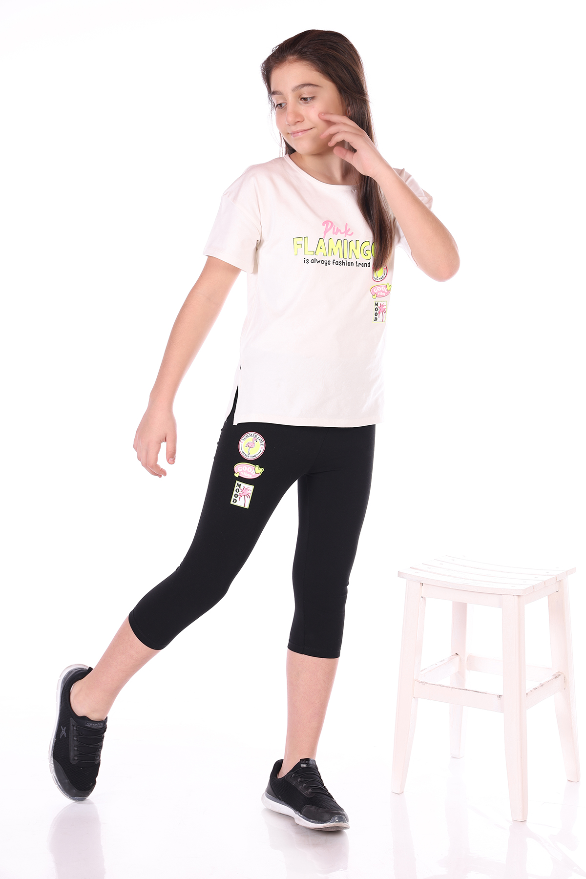 Toontoy Kız Çocuk Pink Flamingo Baskılı Kaprili Takım