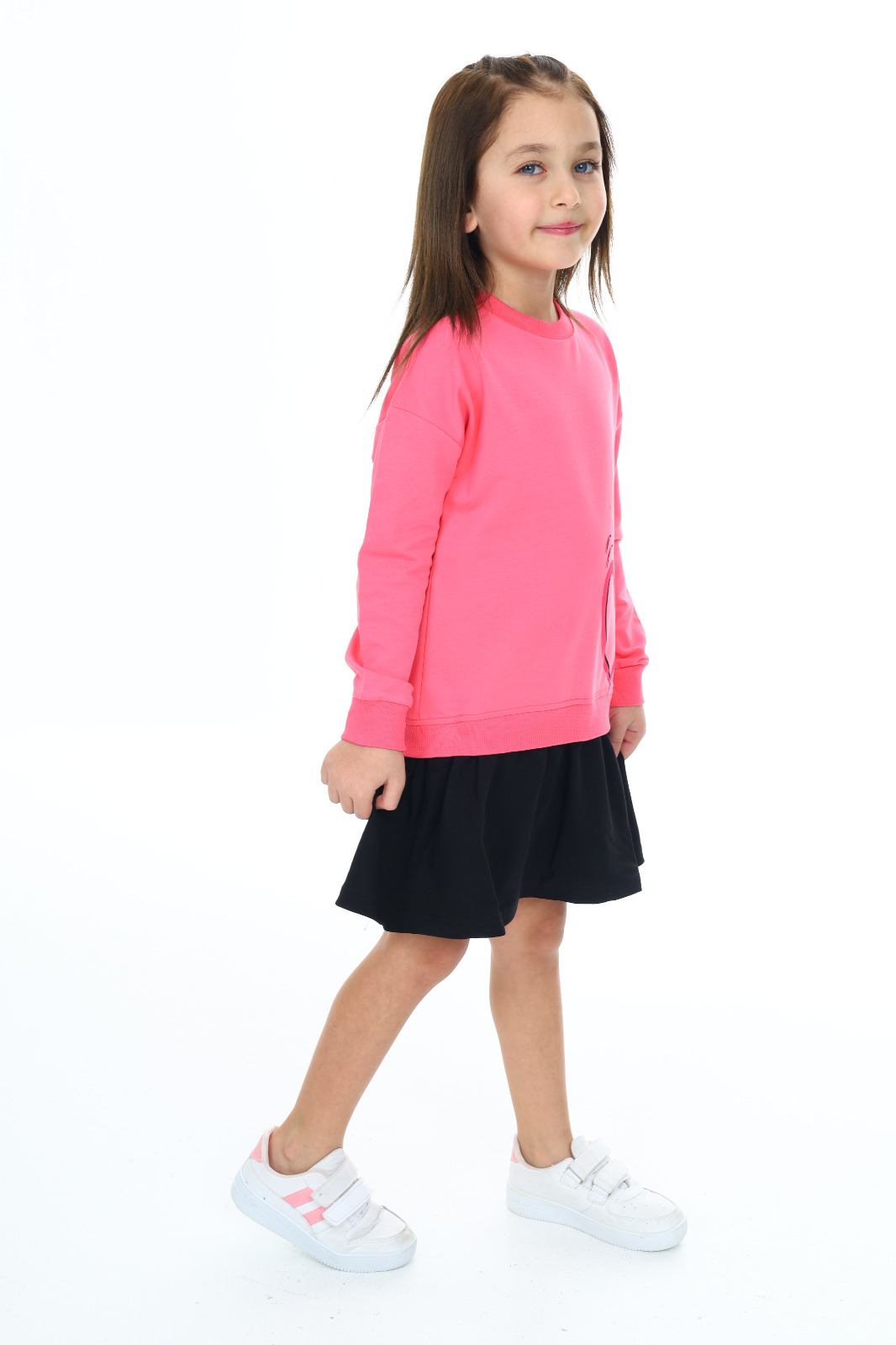 Toontoy Kız Çocuk  Eteği Kadife Kalp Baskılı Elbise