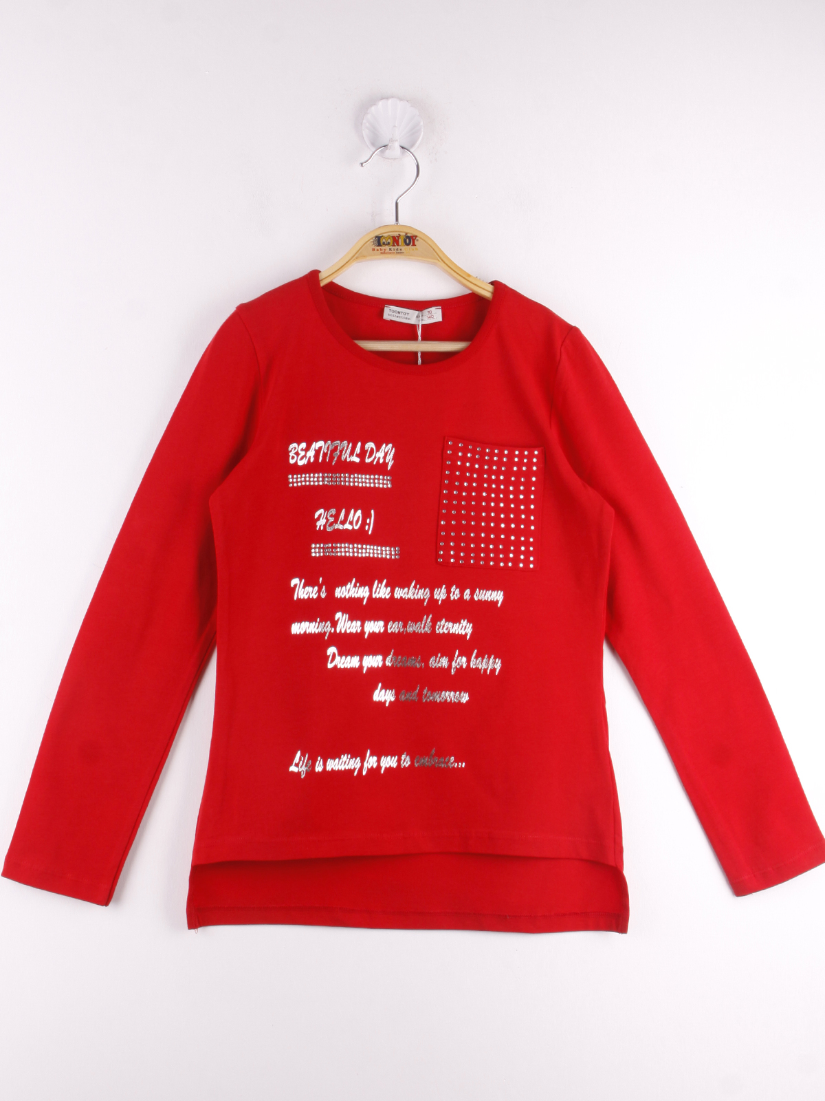 Toontoy Kız Çocuk T-Shirt Varak Baskı Cepli