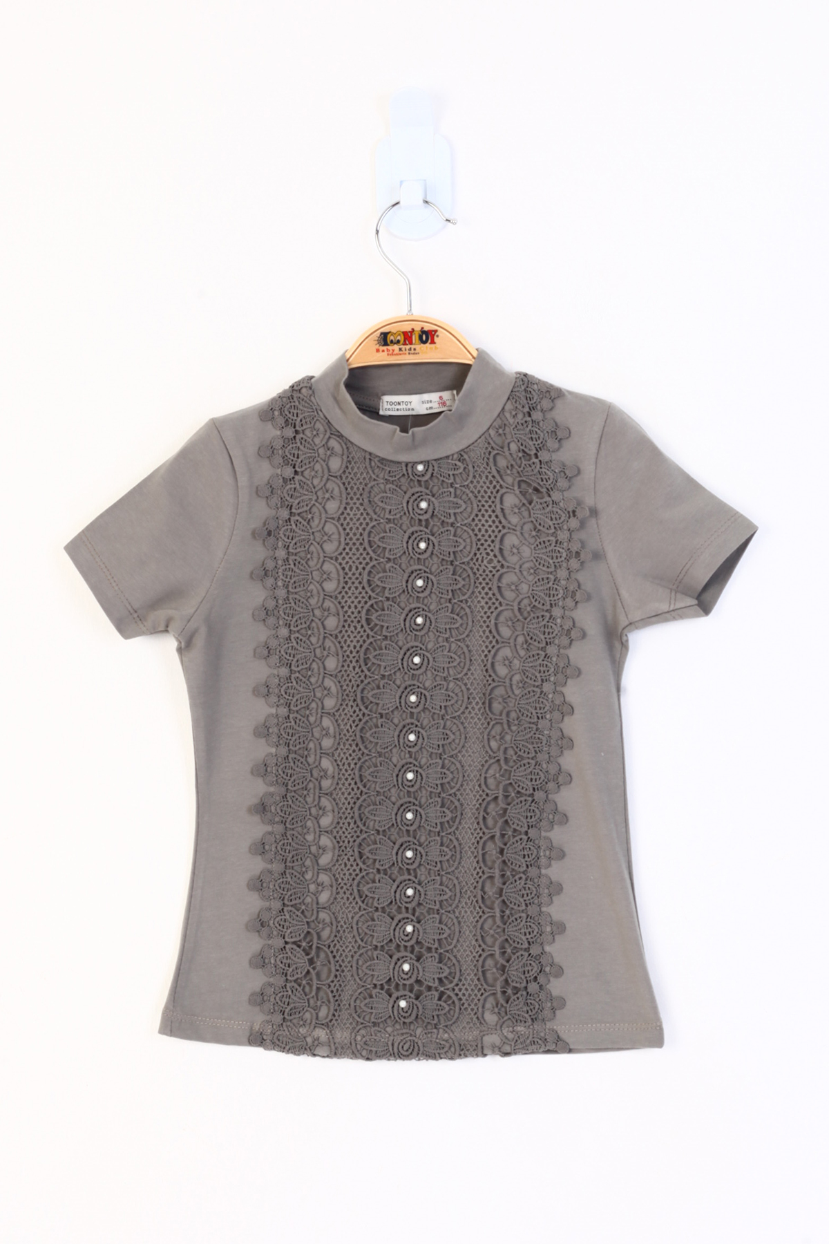 Toontoy Kız Çocuk Önü Dantelli İnci Detaylı T-Shirt