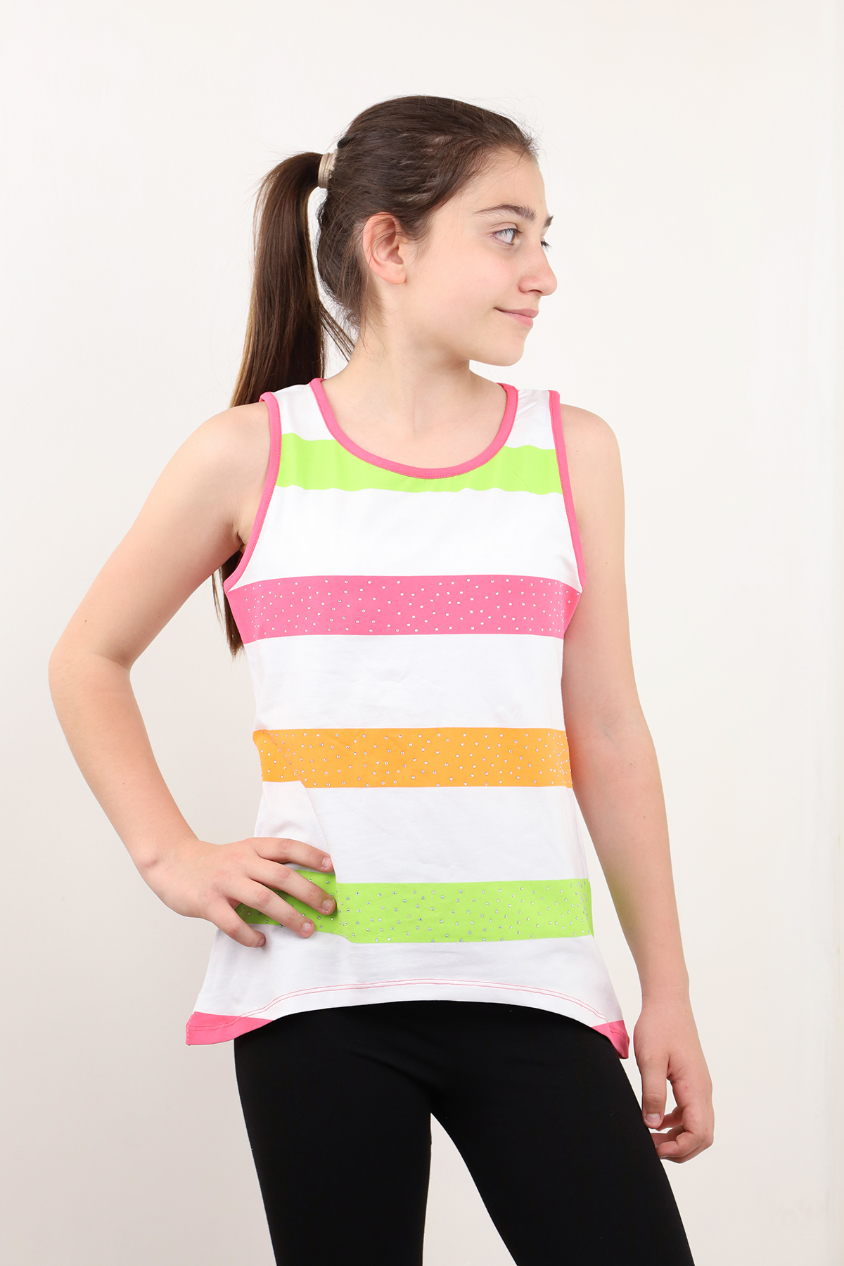 Toontoy Kız Çocuk Crop Model Kordon Detaylı Varak Baskılı Tişört