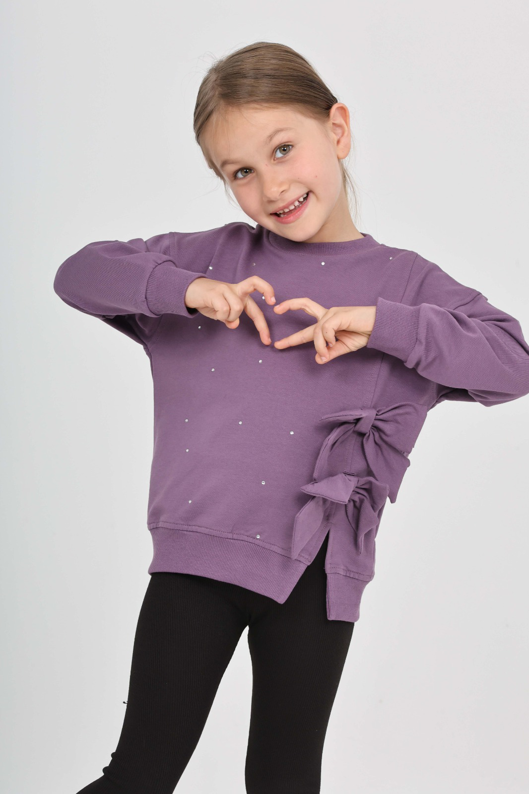 Toontoy Kız Çocuk Taşlı Fiyonklu Sweatshirt
