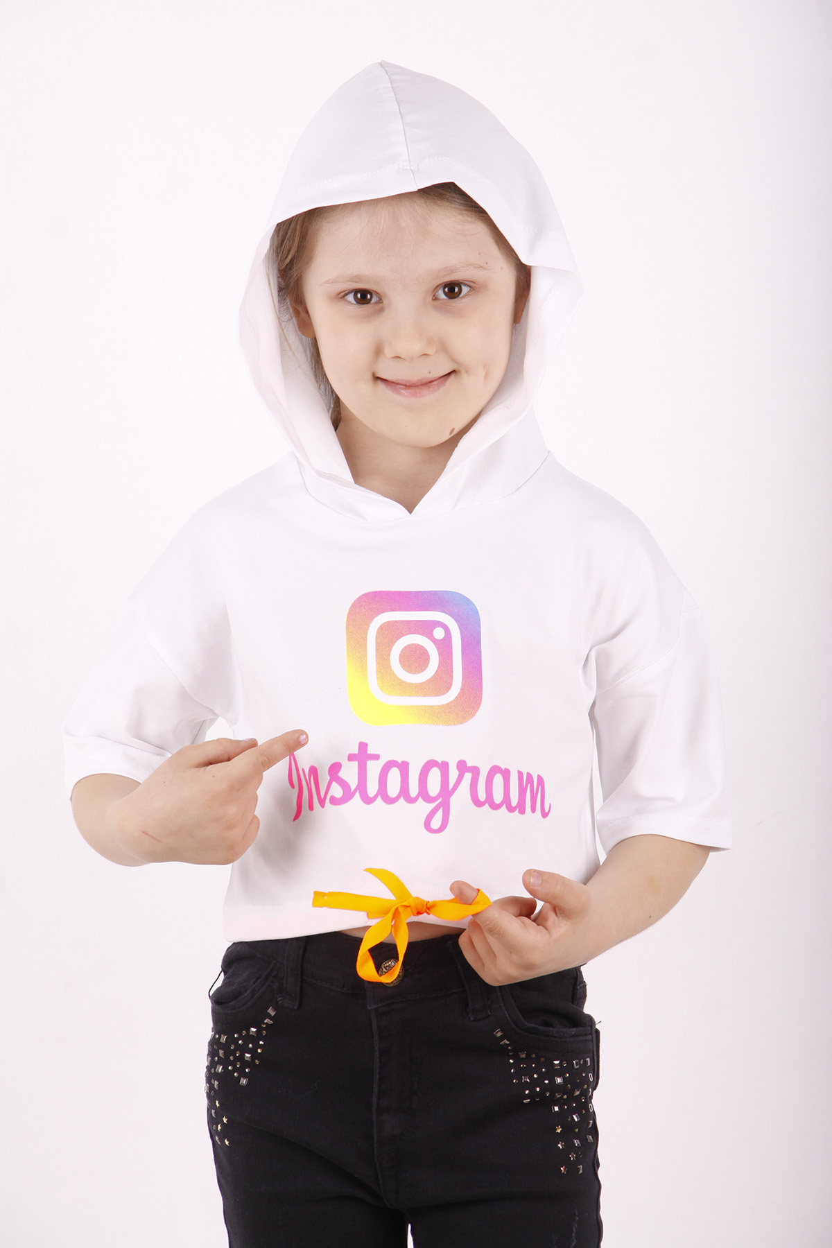 Toontoy Kız Çocuk Instagram Baskılı Kapüşonlu Tişört