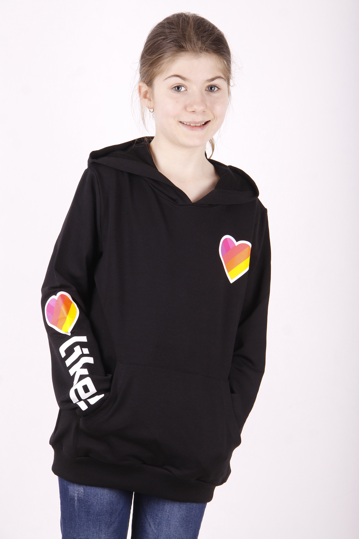 Toontoy Kız Çocuk Like Kalp Baskılı Kanguru Cepli Sweatshirt
