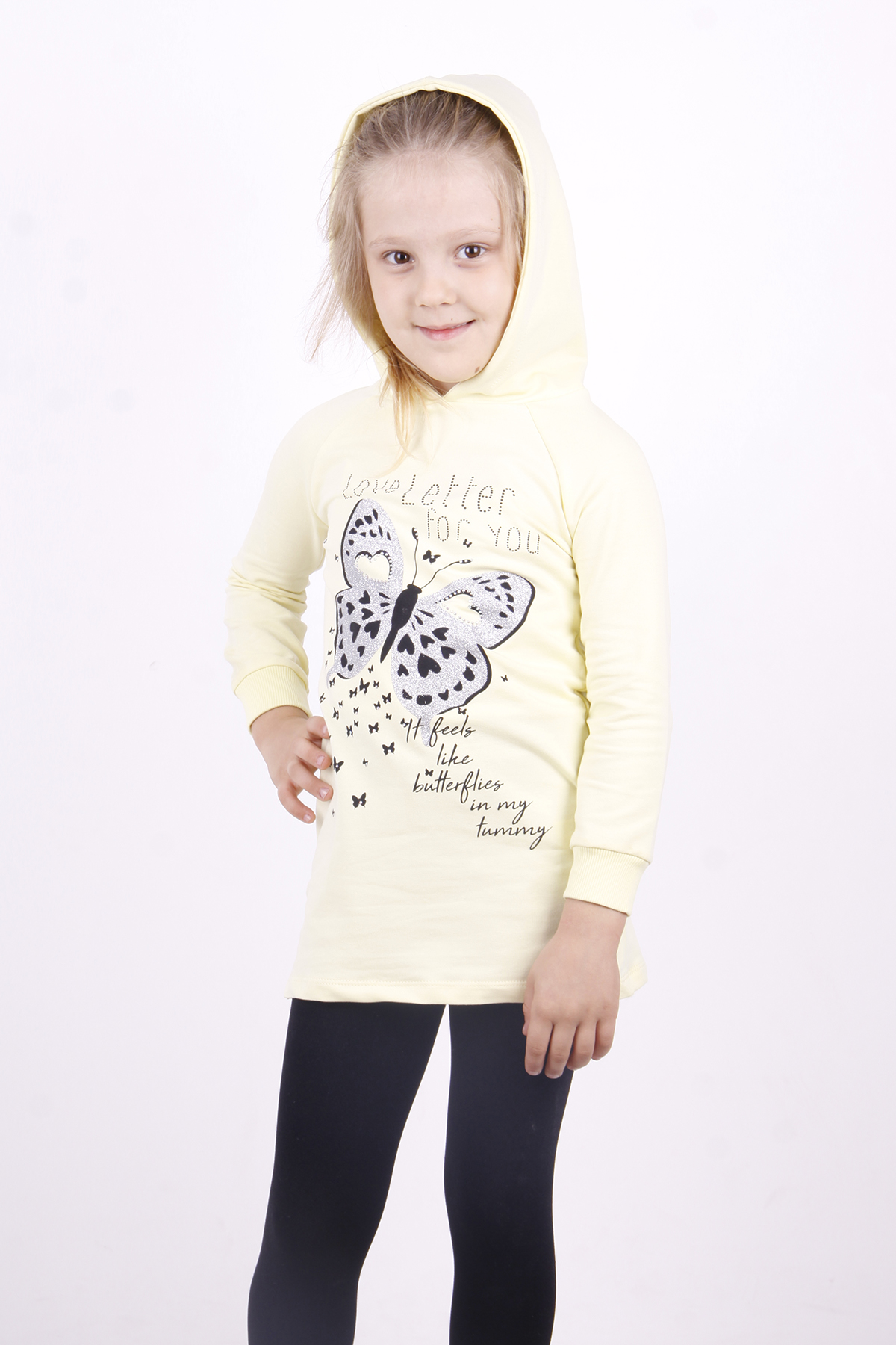 Toontoy Kız Çocuk Love You Kelebek Baskılı Elbise