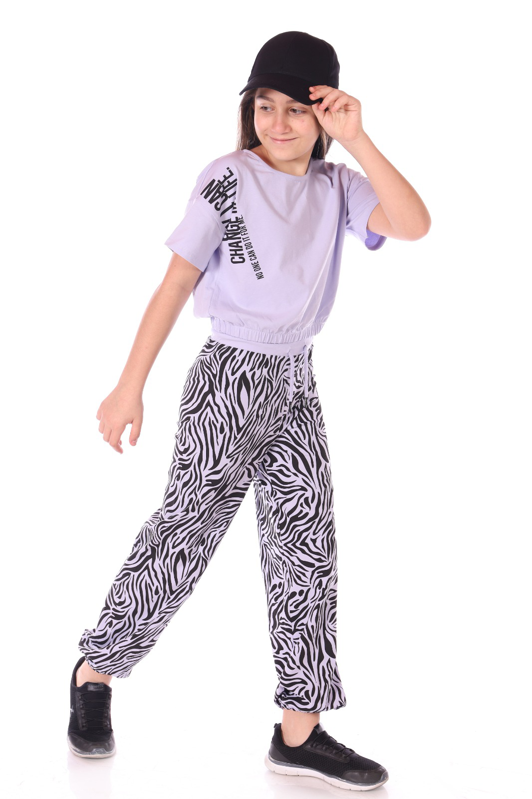 Toontoy Kız Çocuk Only I Can Yazılı Zebra Baskılı Eşofman Takım