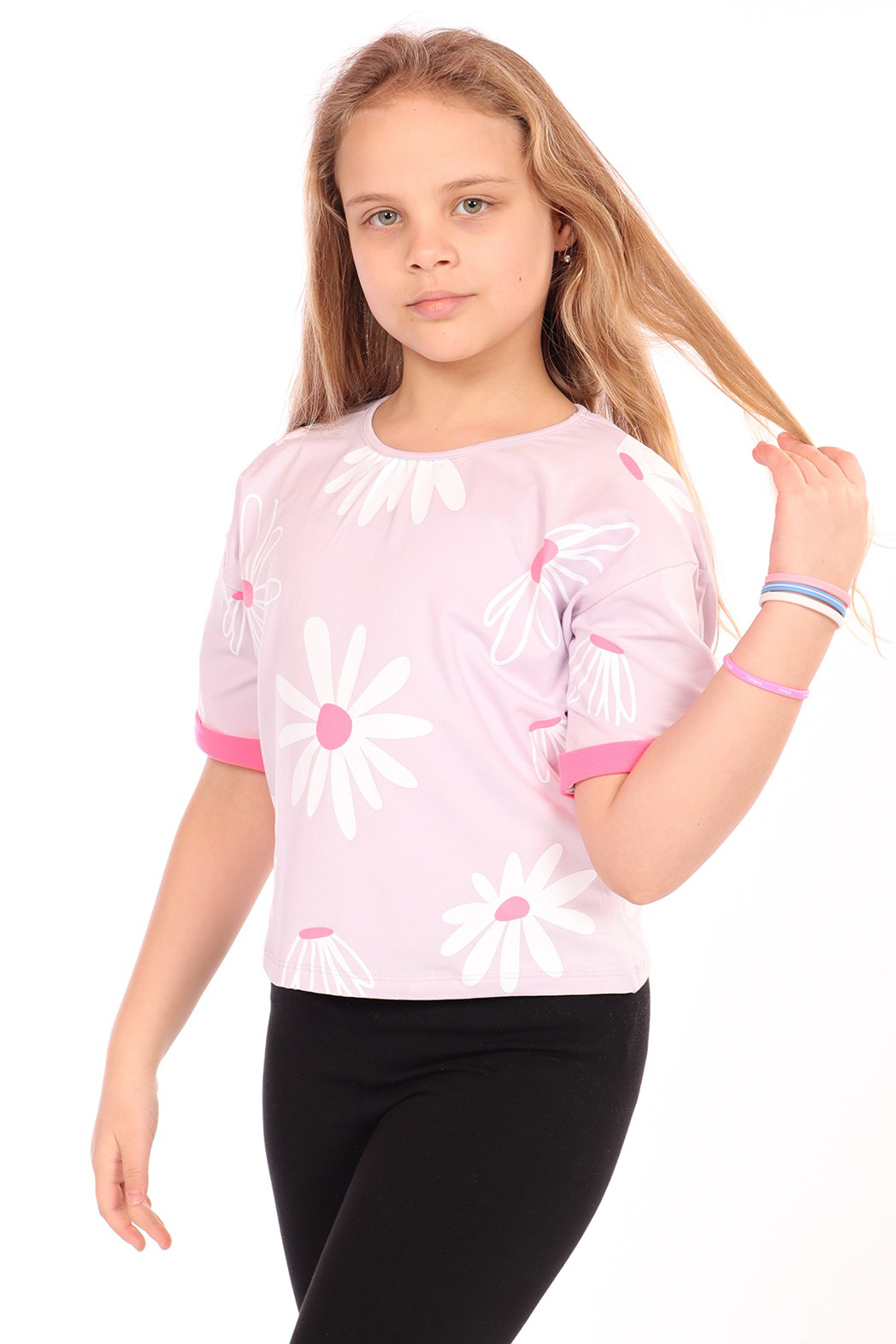 Toontoy Kız Çocuk Komple Papatya Baskılı Tişört