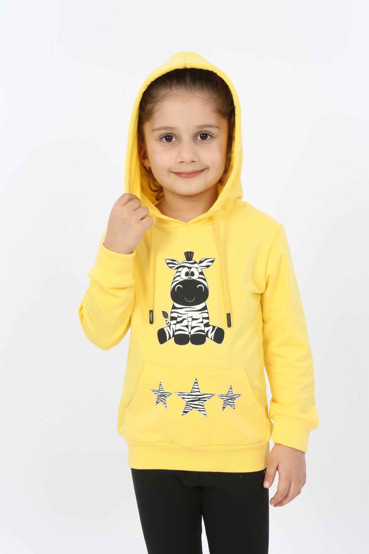 Toontoy Kız Çocuk Yıldızlı Zebra Baskılı Kapüşonlu Sweatshirt