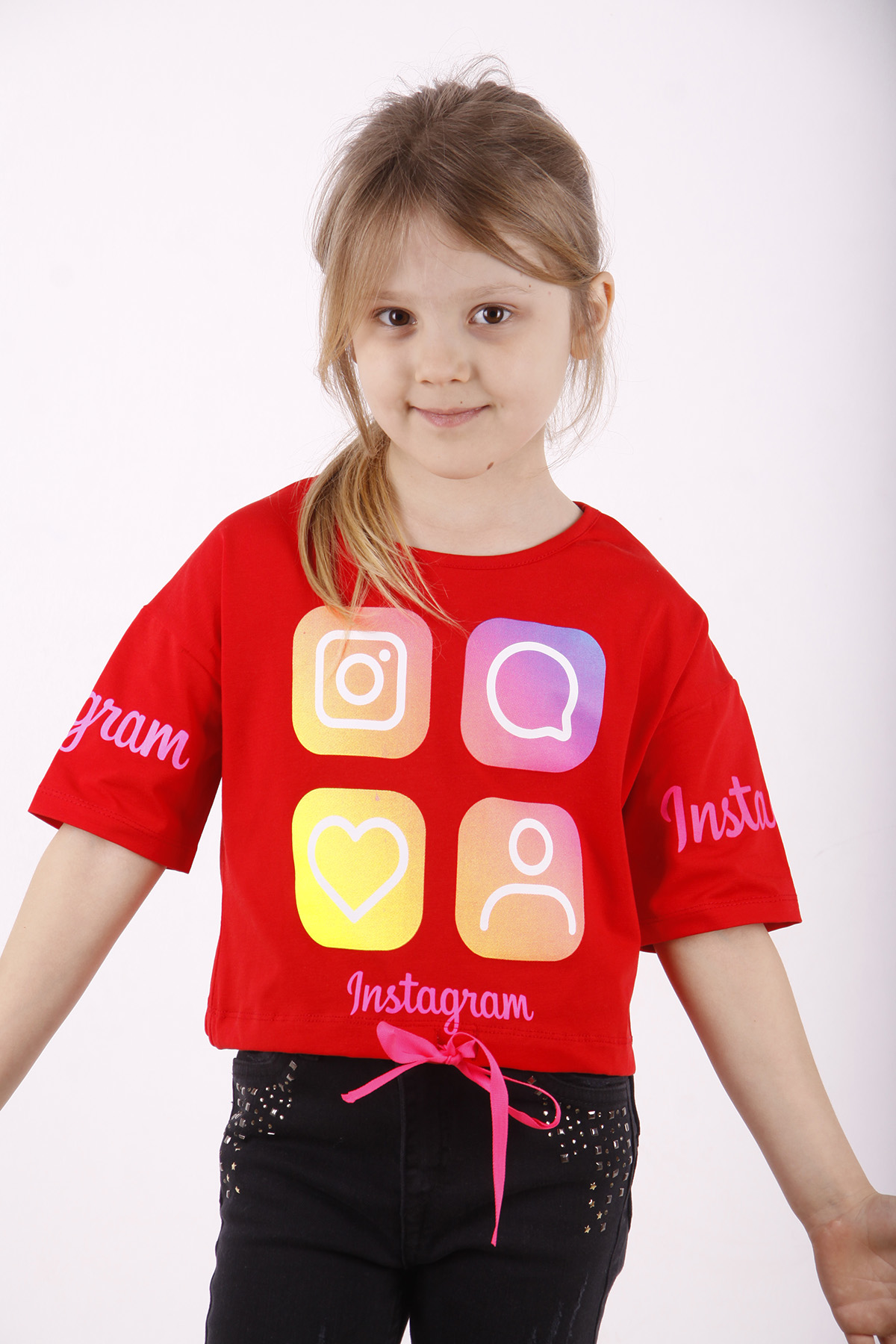 Toontoy Kız Çocuk Instagram Baskılı Crop Tişört